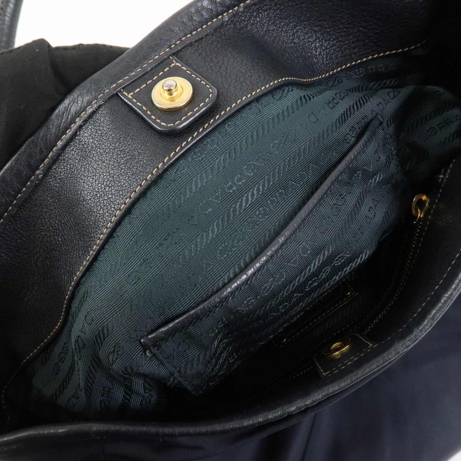 PRADA Logo Nylon Leather 2Way Bag Shoulder Bag Hand Bag Navy BR4420