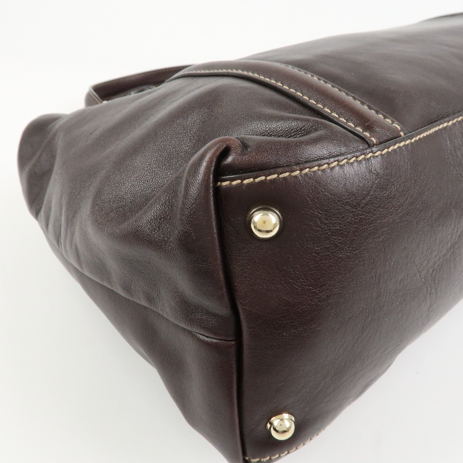 GUCCI Interlocking G Sherry Leather Shoulder Bag Dark Brown 162094