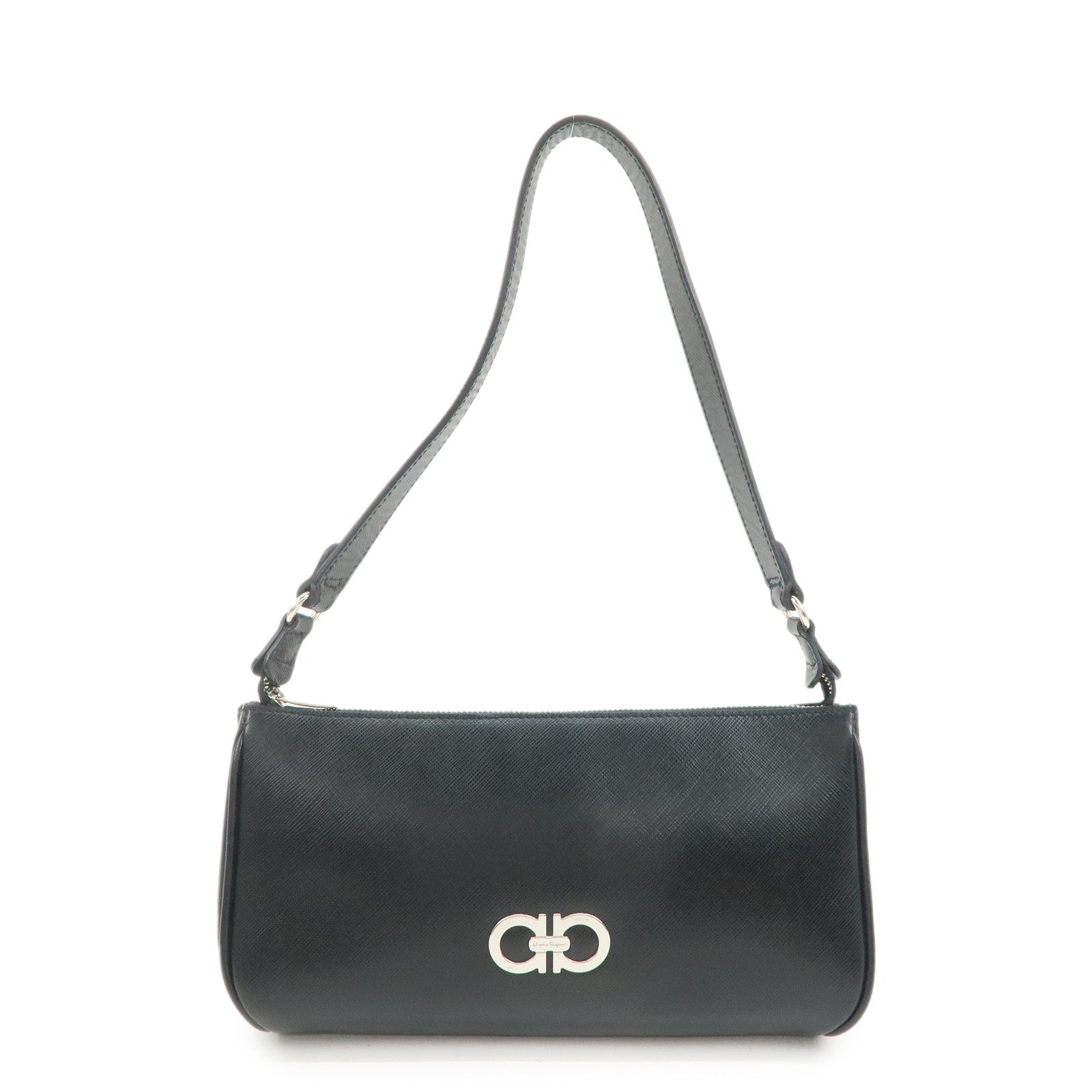 Ferragamo Gancini Leather Shoulder Bag Hand Bag Black