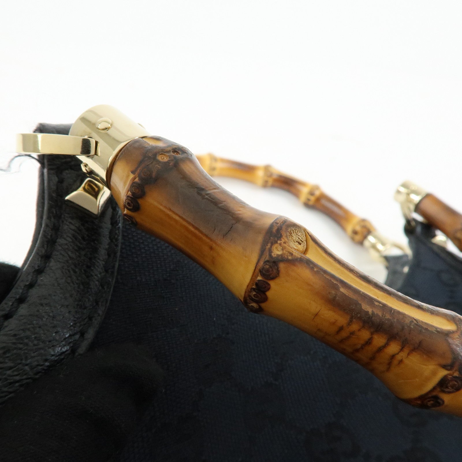 GUCCI Bamboo GG Canvas Leather Tote Bag Hand Bag Black 137395