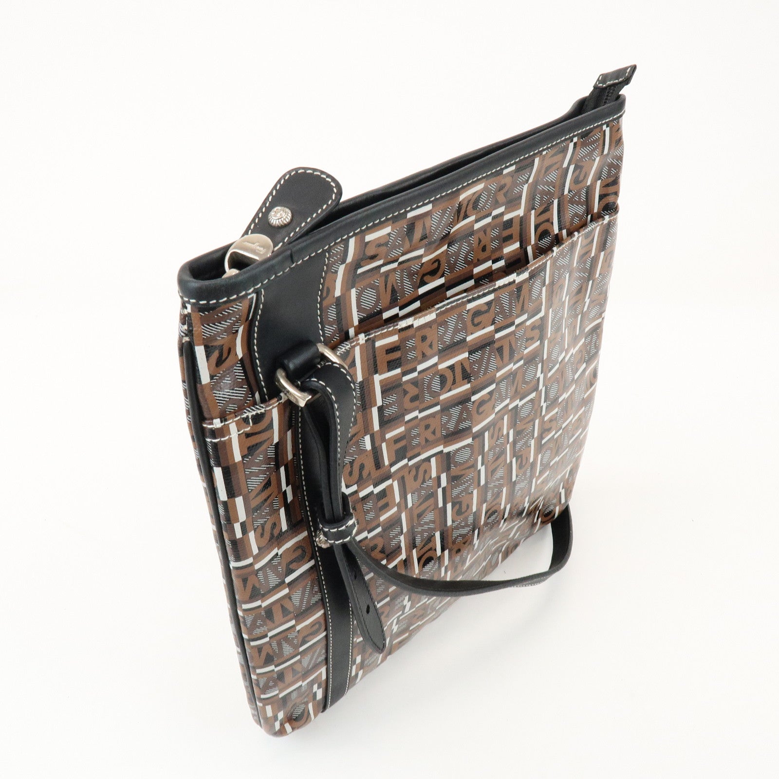 Ferragamo Logo PVC Leather Shoulder Crossbody Bag Brown Black