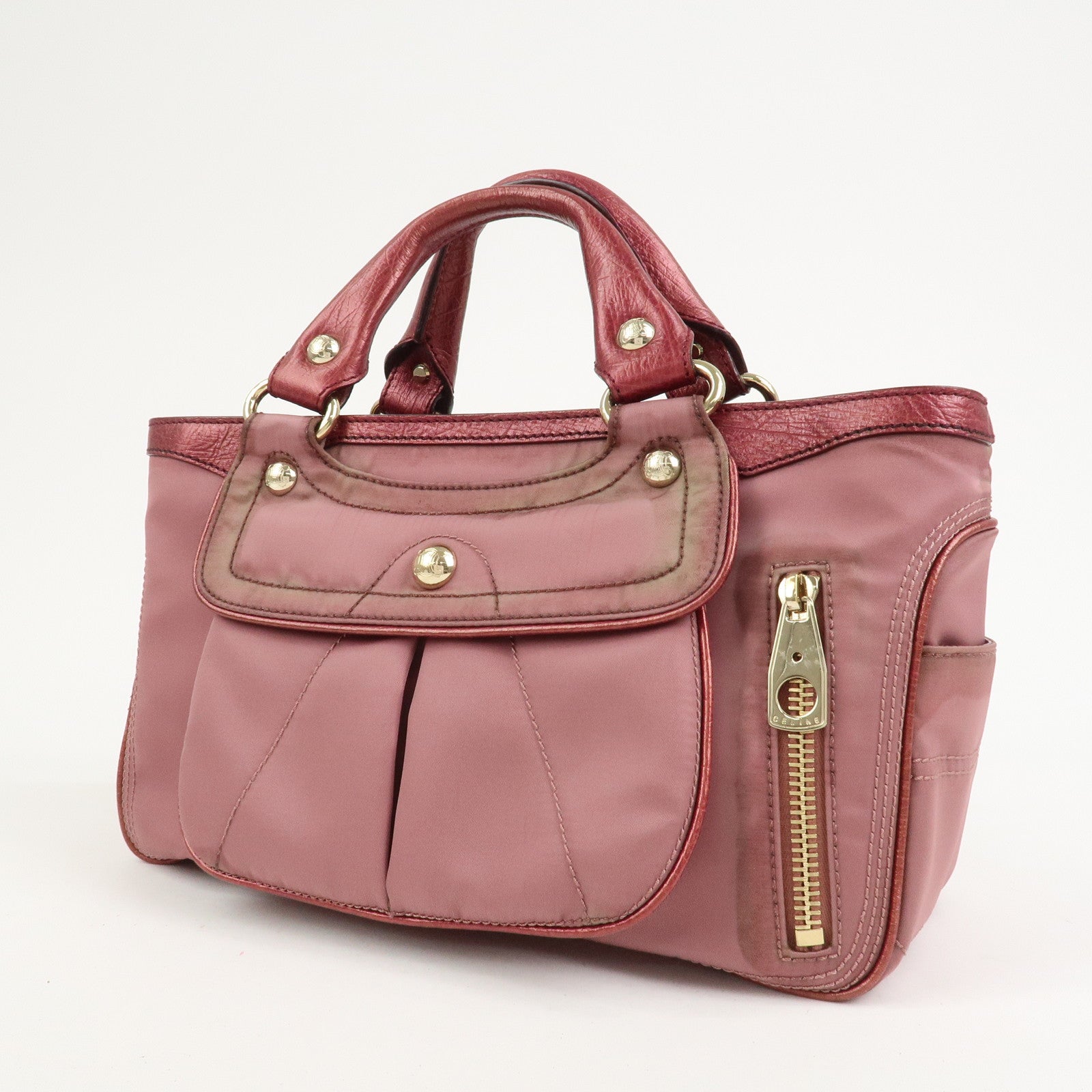 CELINE Logo Nylon Leather Boogie Bag Hand Bag Pink