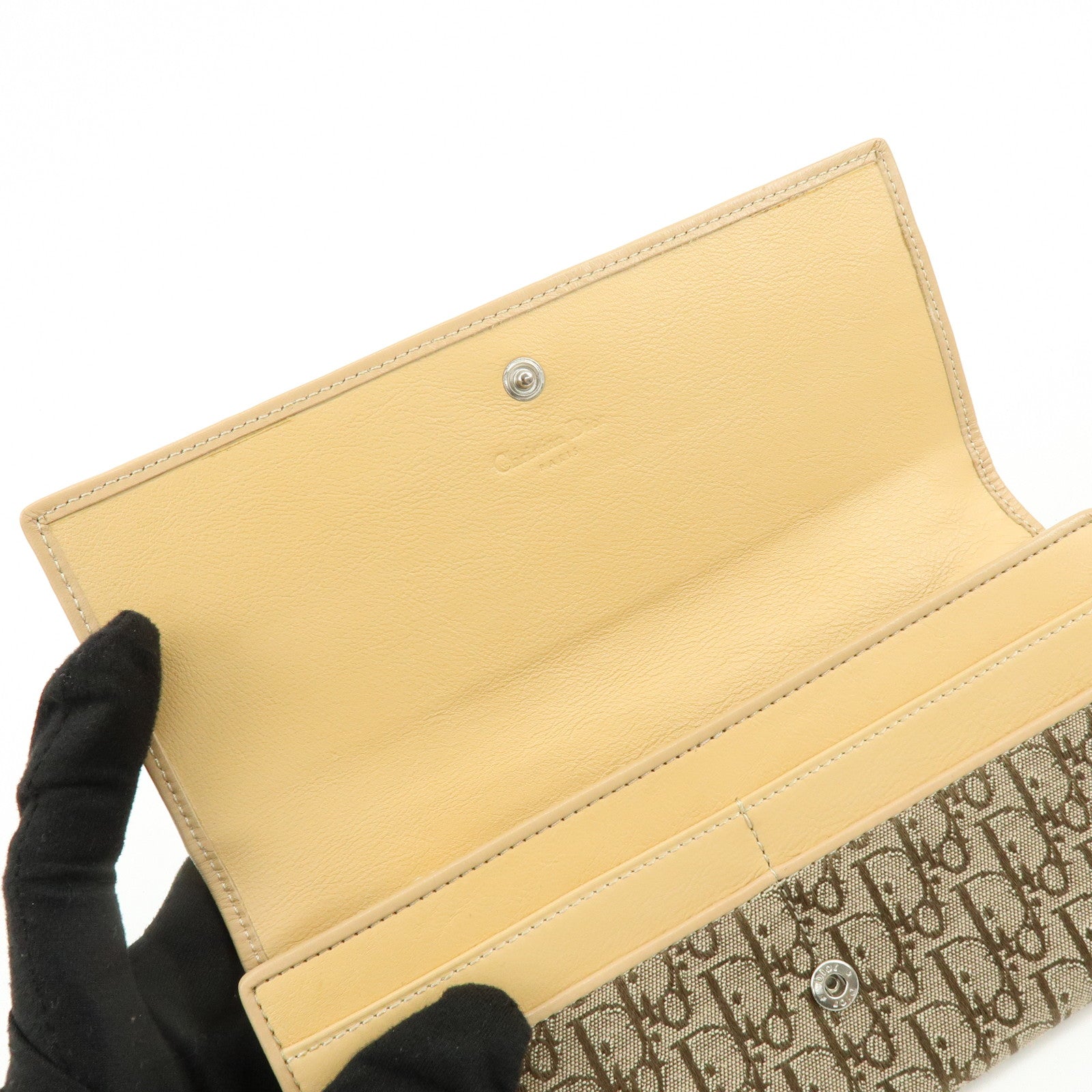 Christian Dior Trotter Jaquard Canvas Leather Long Wallet Brown