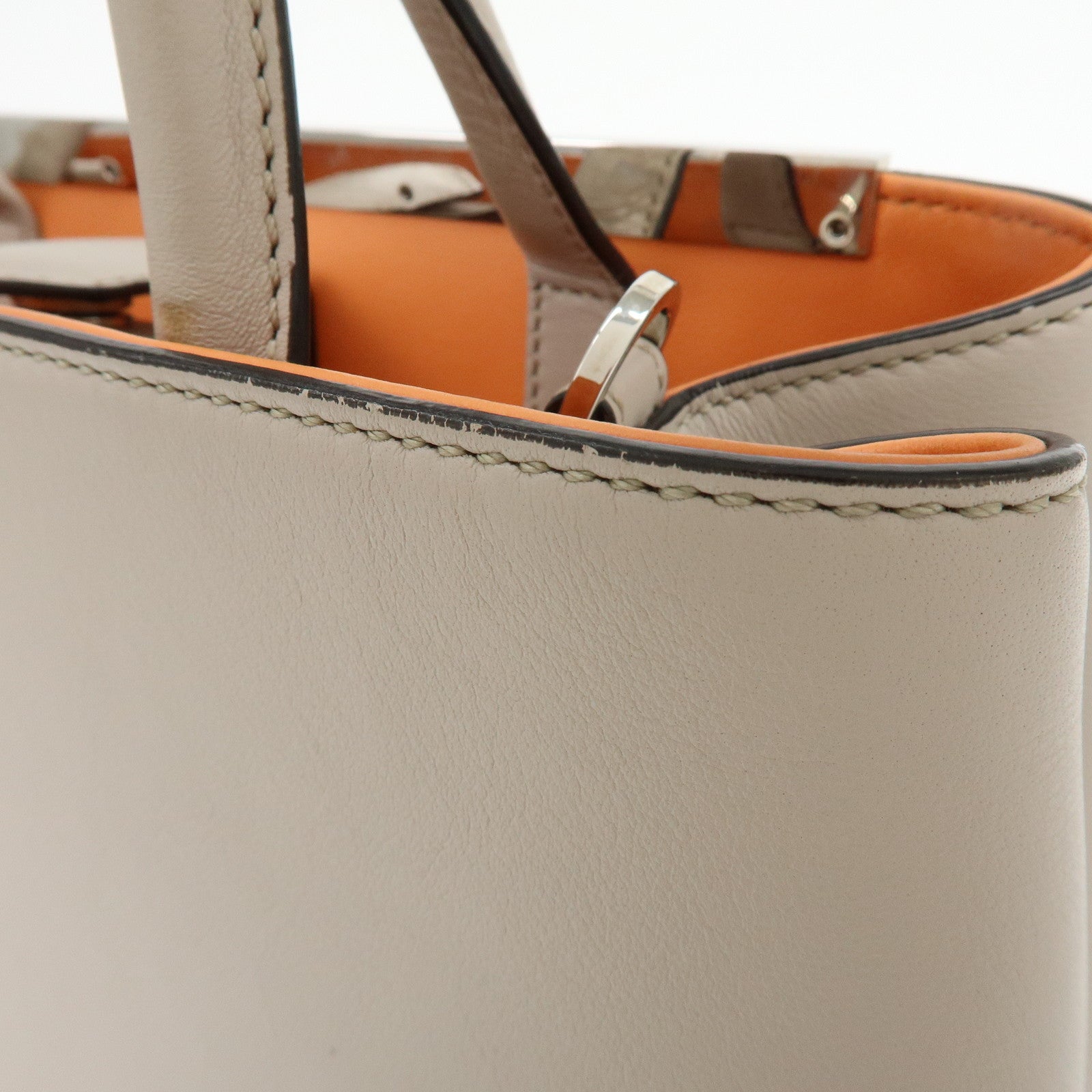 FENDI Petit 2Jours Leather 2Way Bag Hand Bag Beige 8BH25