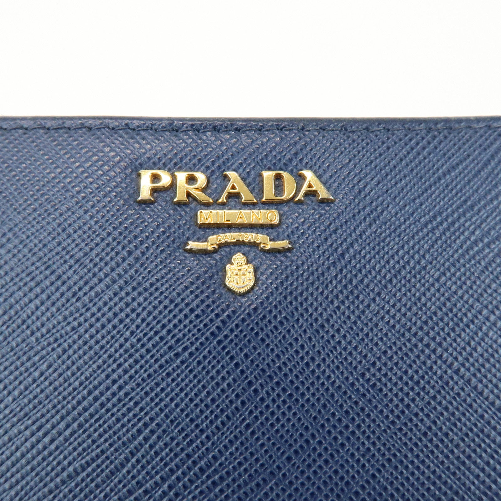 PRADA Saffiano Leather Compact Wallet Navy Gold 1ML225