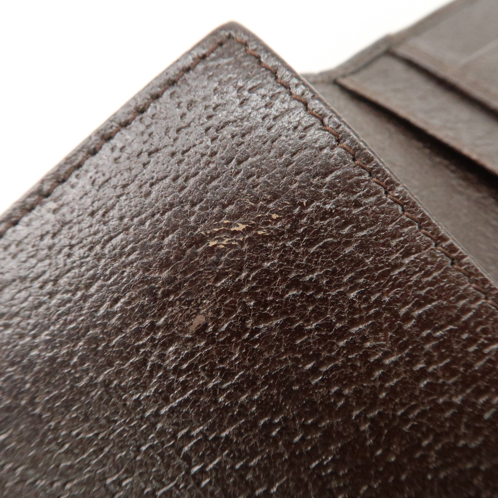 GUCCI GG Canvas Leather Bi-fold Long Wallet Dark Brown 112715 Used