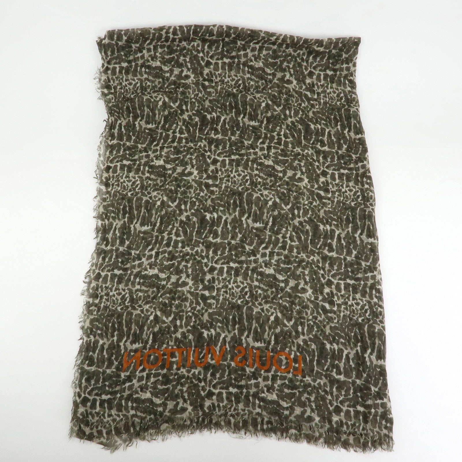 Louis Vuitton Leopard Print Cashmere Silk Scarf Shawl Khaki 400505
