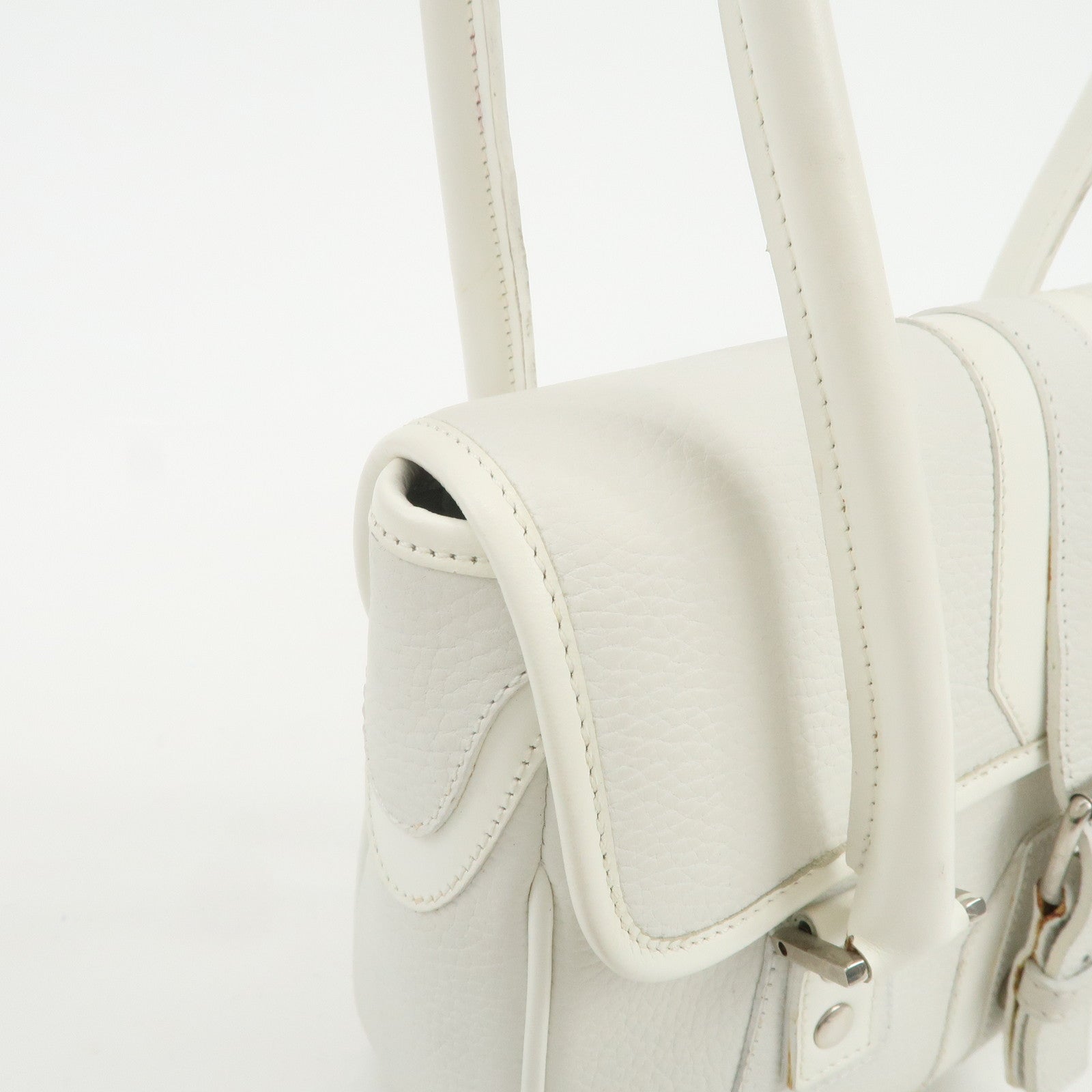 BURBERRY Leather Shoulder Bag Hand Bag White