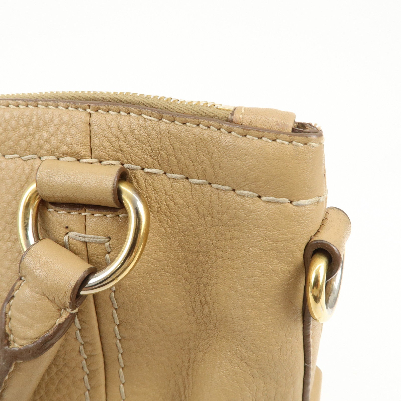 PRADA Logo Leather 2Way Bag Hand Bag Shoulder Bag Camel