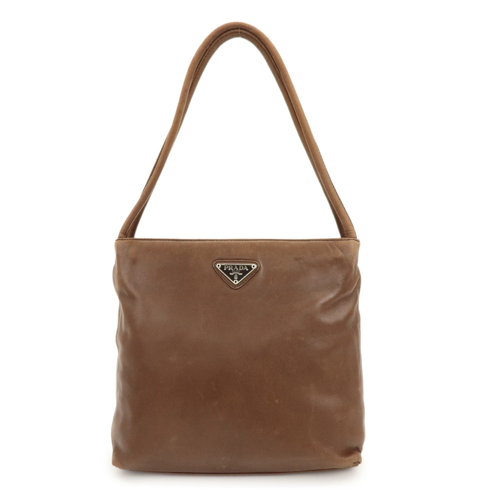 PRADA Triangle Logo Leather Shoulder Bag Crossbody Bag Brown