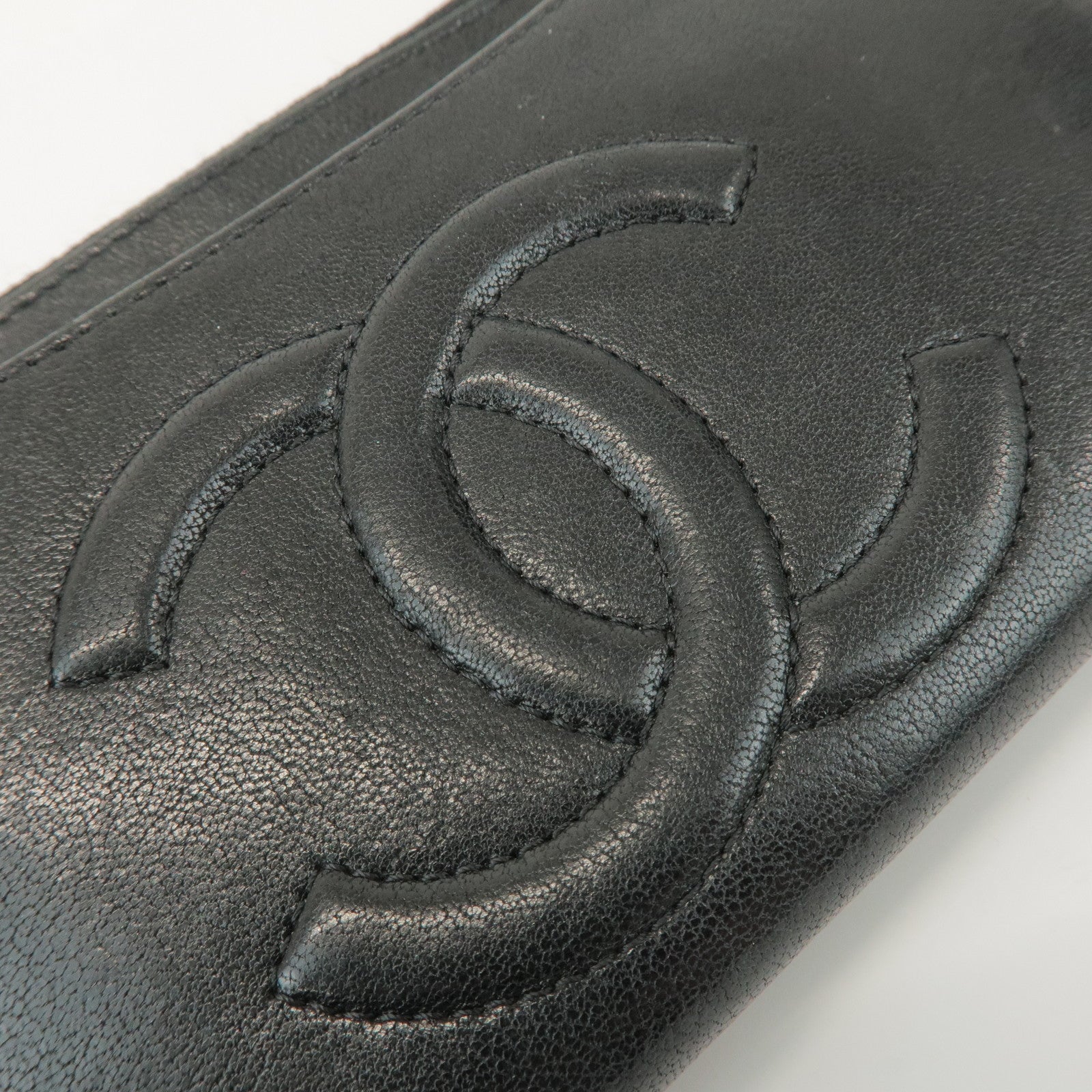CHANEL COCO Mark Calf Leather Long Wallet Black