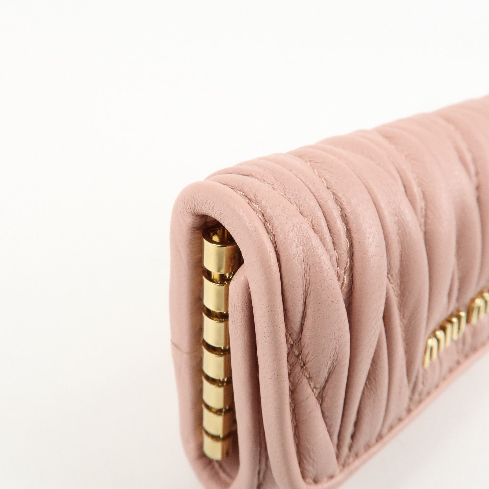MIU MIU Matelasse Leather Key Case 6 Key Rings Pink 5PG222 Used
