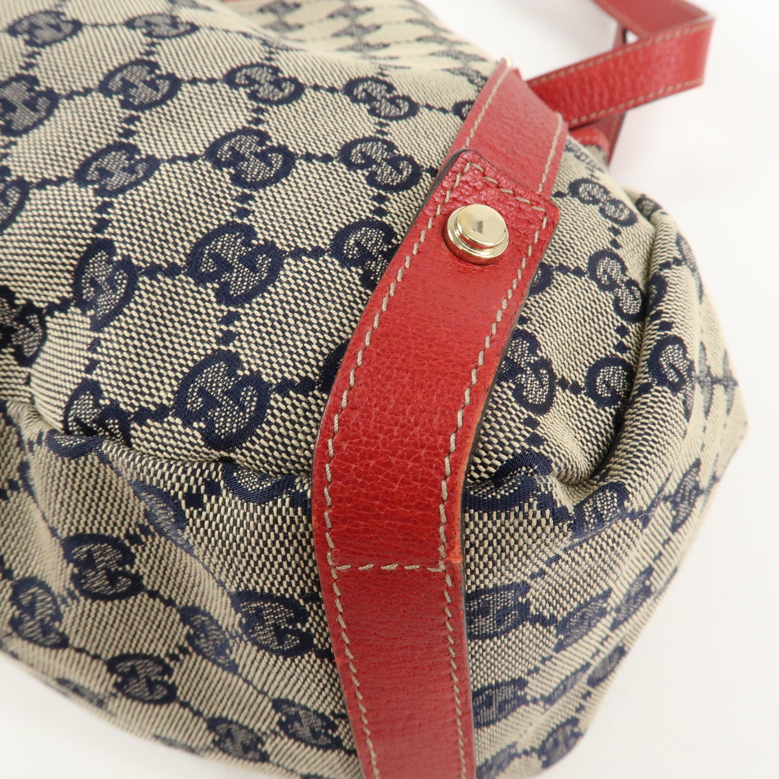 GUCCI Abbey GG Canvas Leather Tote Bag Shoulder Bag Navy Red 130736 Used