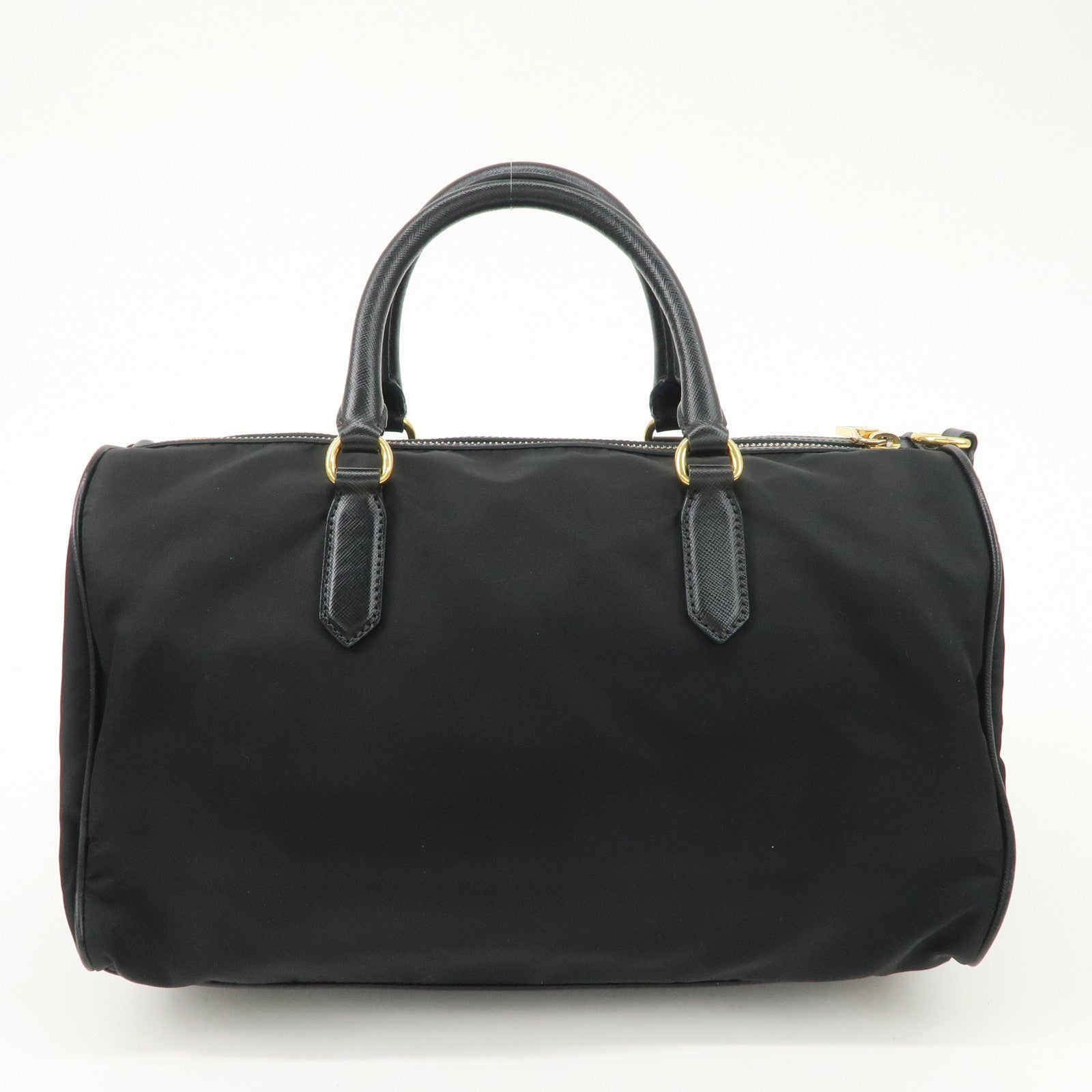 PPRADA Logo Nylon Leather Boston Bag Hand Bag Black Gold HDW Used