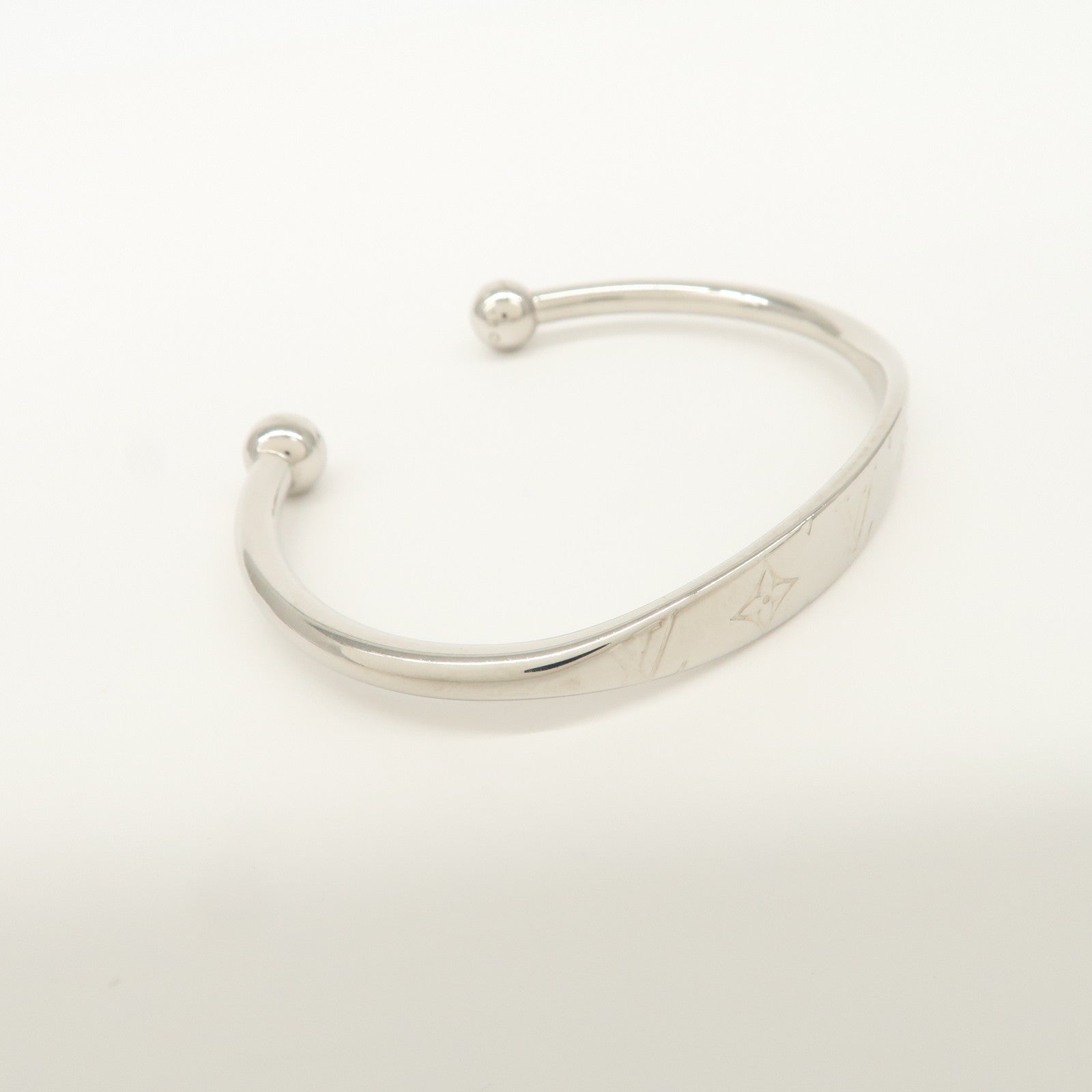 Louis Vuitton Monogram Jonc Metal Bracelet Bangle Silver M64839