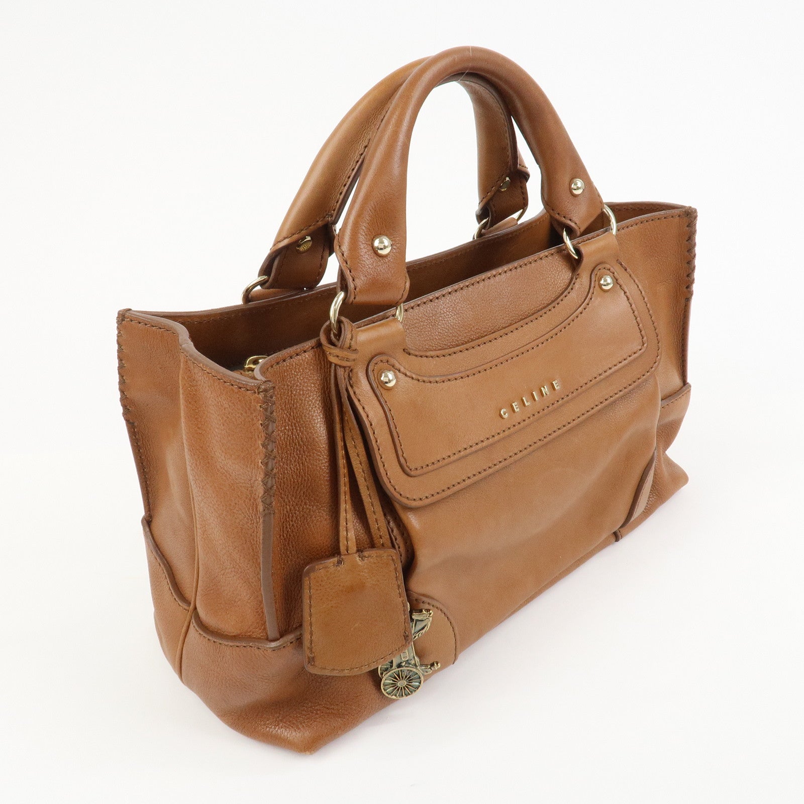 CELINE Logo Leather Boogie Bag Hand Bag Tote Bag Brown
