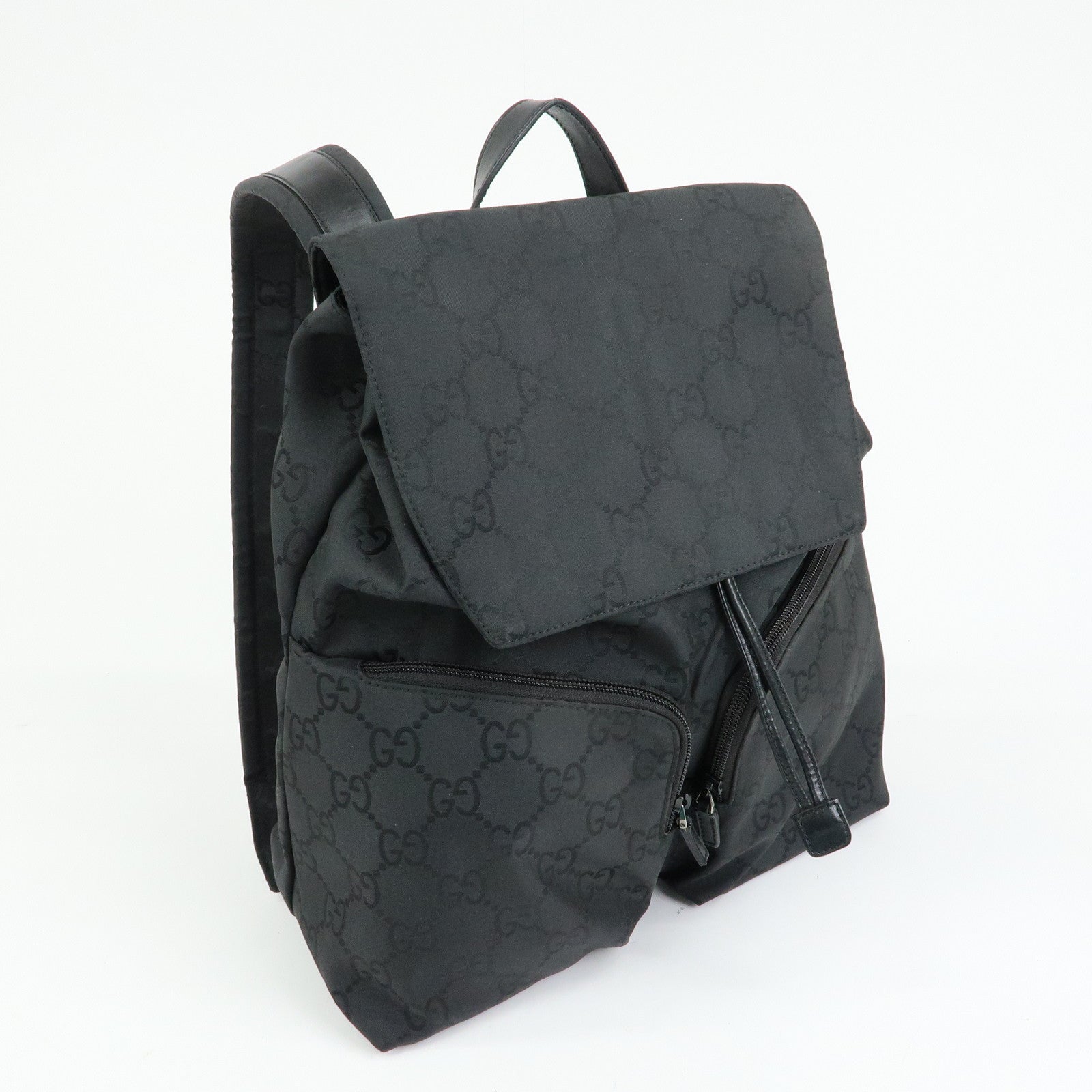 GUCCI GG Nylon Leather Backpack Rucksack Black 003・0238