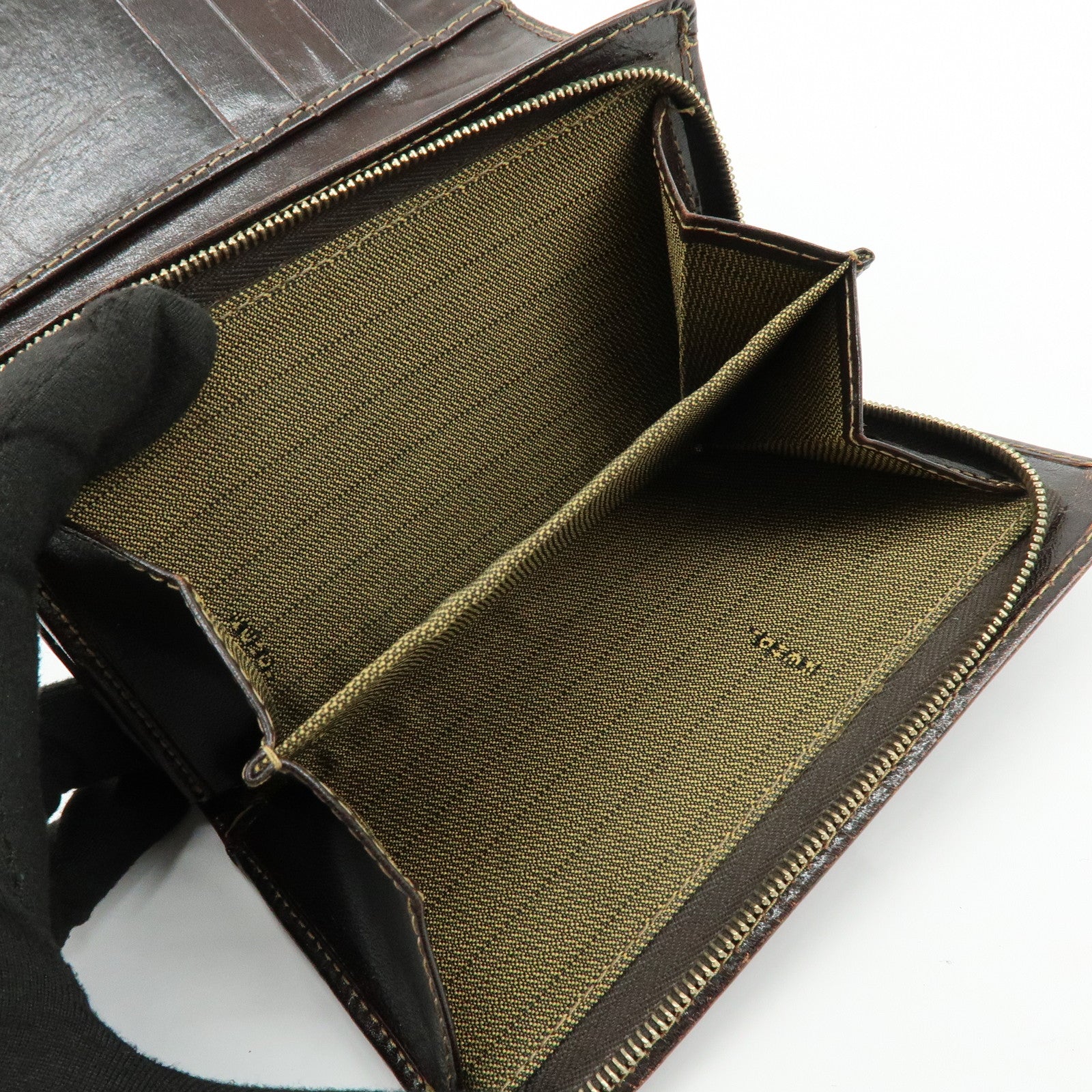 FENDI Zucca Canvas Leather Bi-fold Compact Wallet Brown 31052