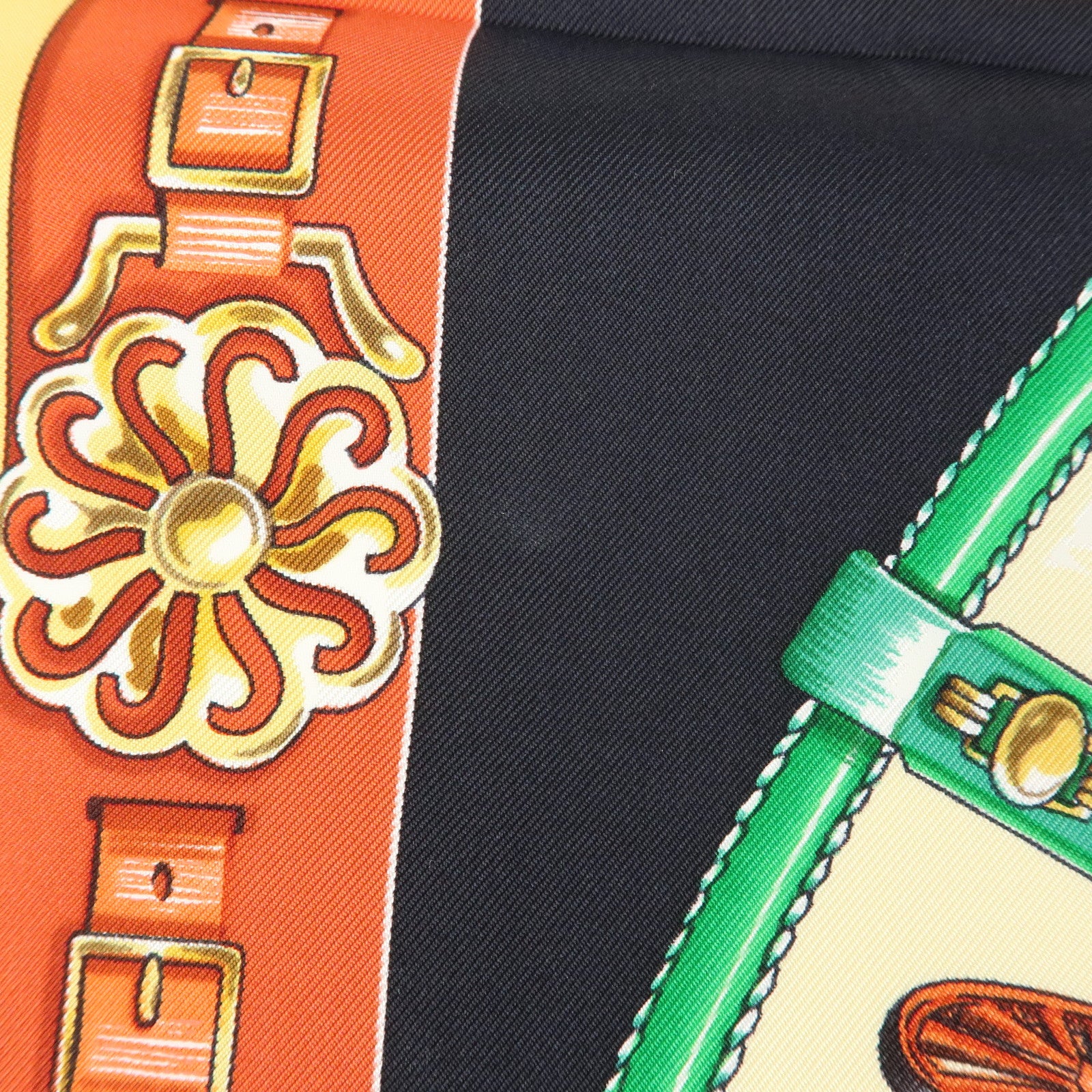 HERMES Carre 90 Silk 100% Scarf CHEVAUX DE TRAIT Black Beige