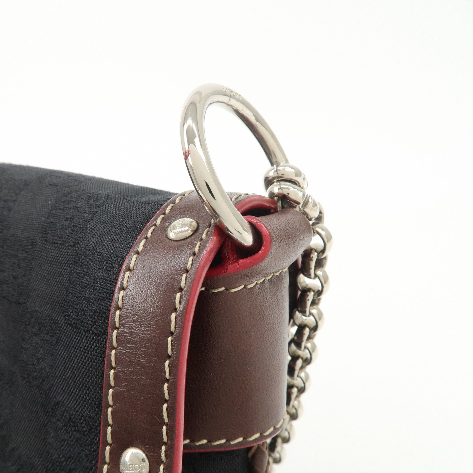 LOEWE Anagram Leather Canvas Chain Shoulder Bag Black Brown