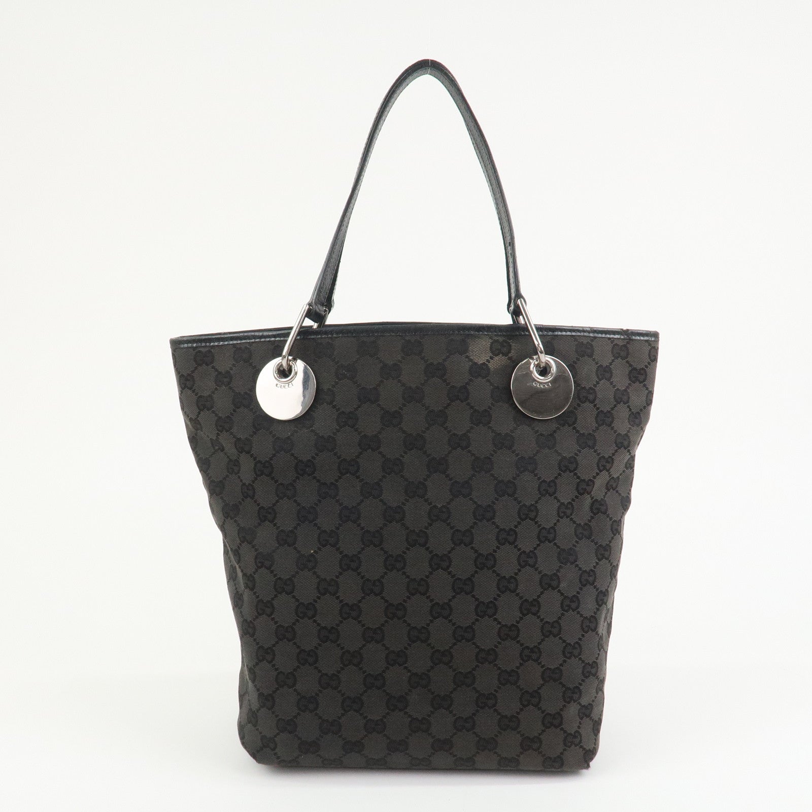 GUCCI GG Monogram Canvas Leather Tote Bag Hand Bag Black 120836