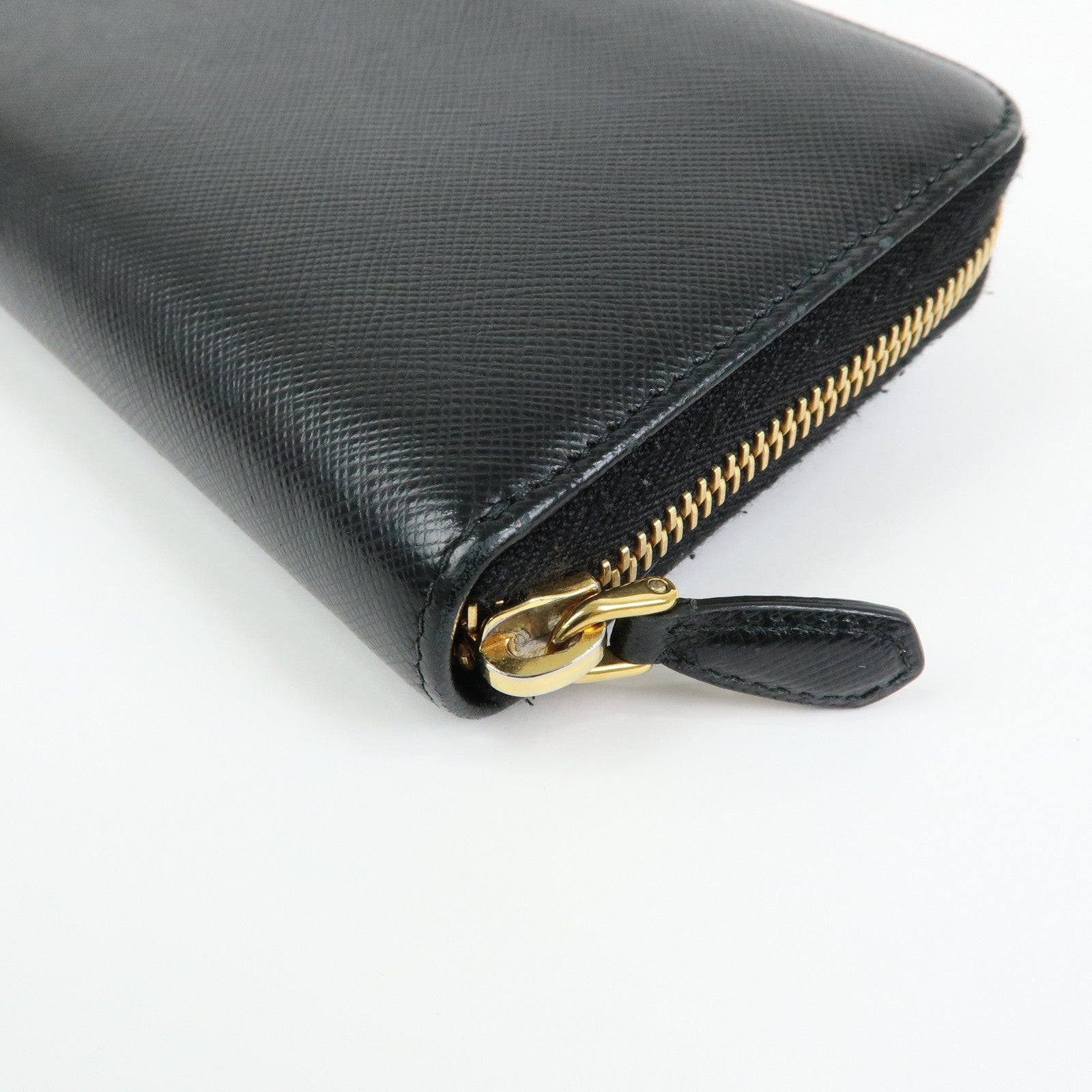 PRADA Logo Saffiano Leather Round Zippy Long Wallet Ribbon 1ML506