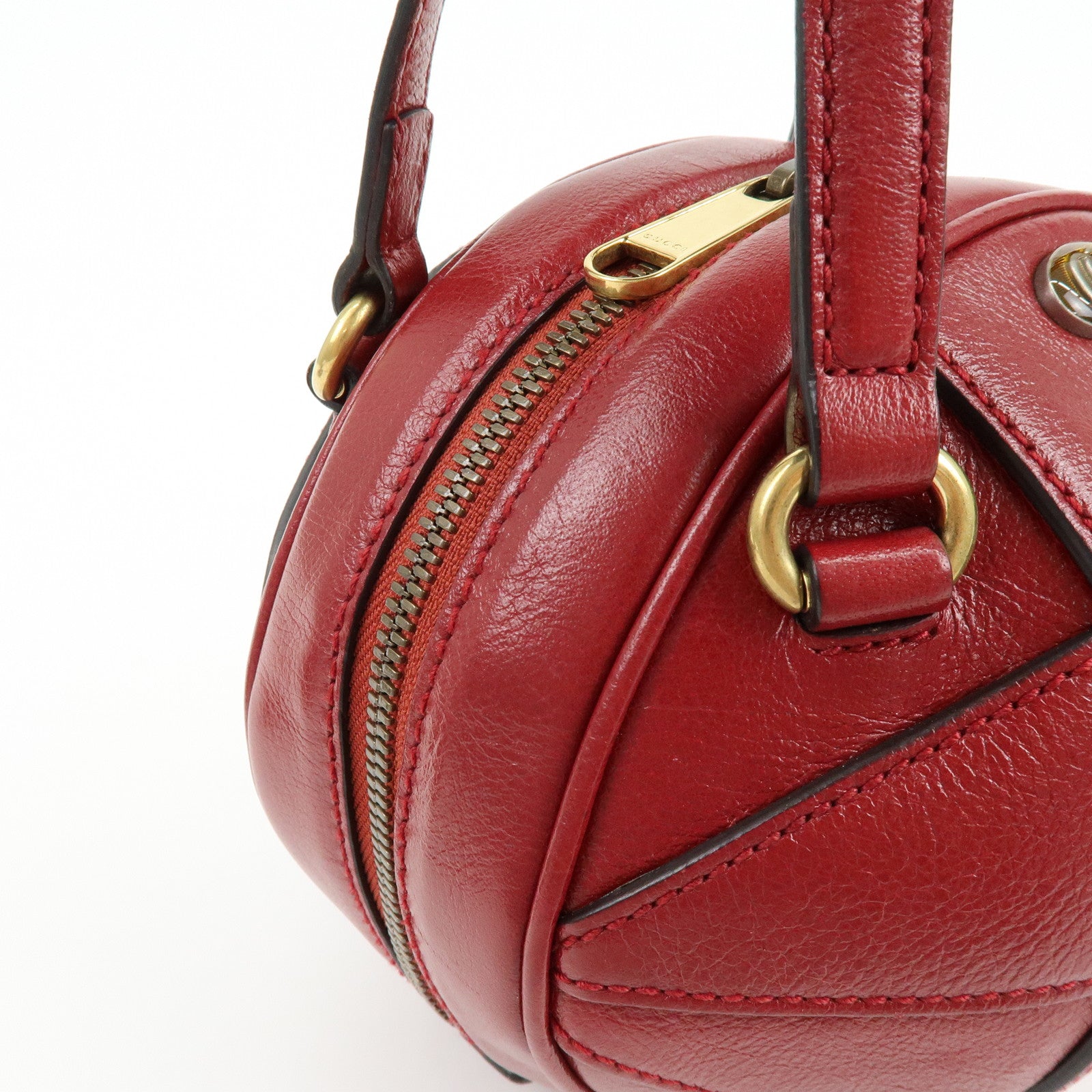 GUCCI Leather Basketball Shaped Mini Hand Shoulder Bag Red 547855