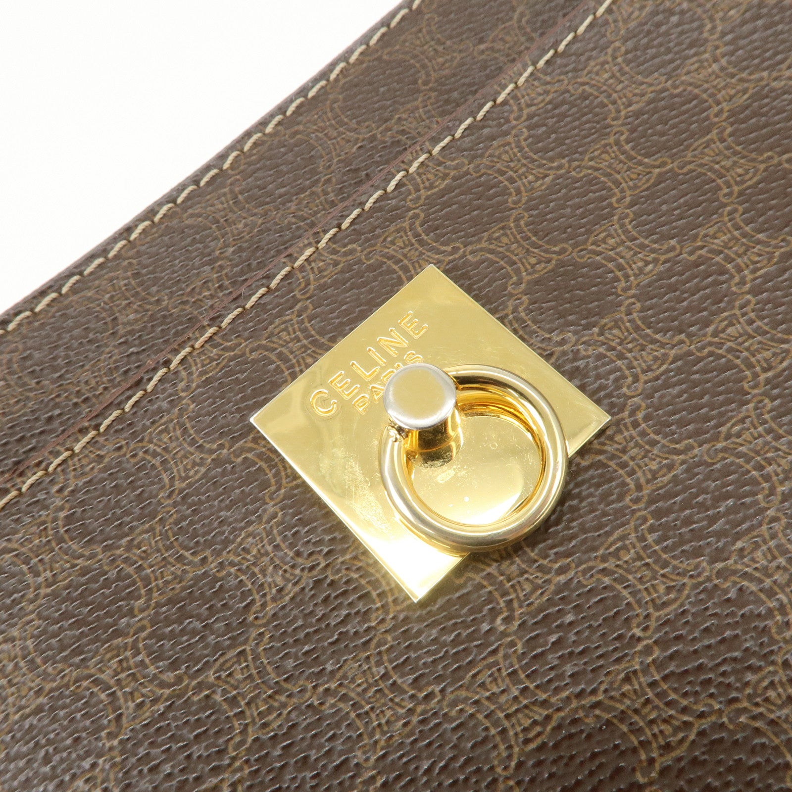 CELINE Macadam Logo PVC Leather Shoulder Bag Brown Gold