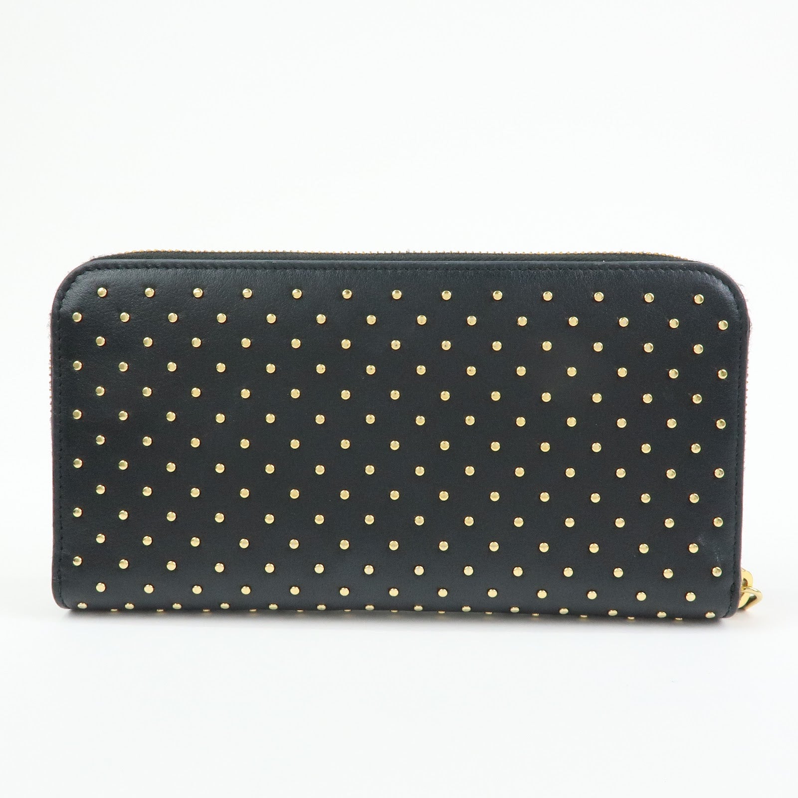 PRADA Triangle Logo Studs Leather Round Zippy Long Wallet Black