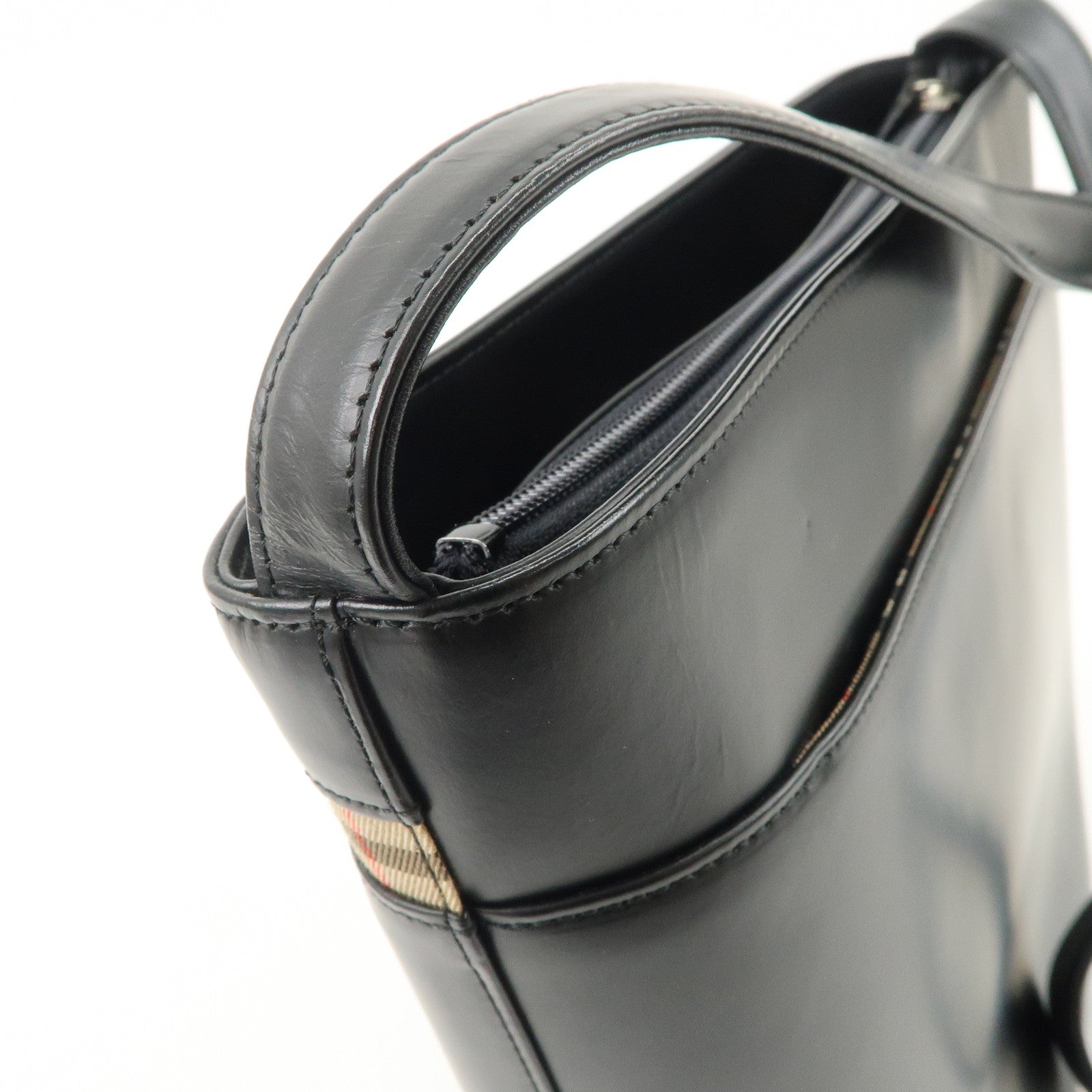 BURBERRY Burberrys Leather Shoulder Bag Black Silver Hardware Used