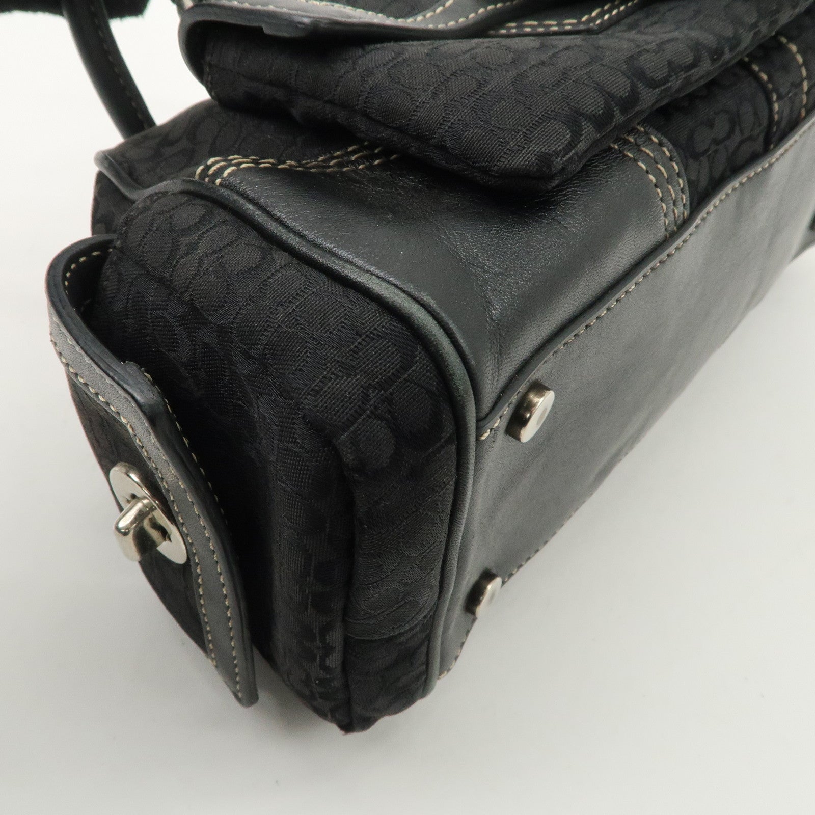 COACH Leather Canvas Logo Hand Bag Brown Silver HDW Used