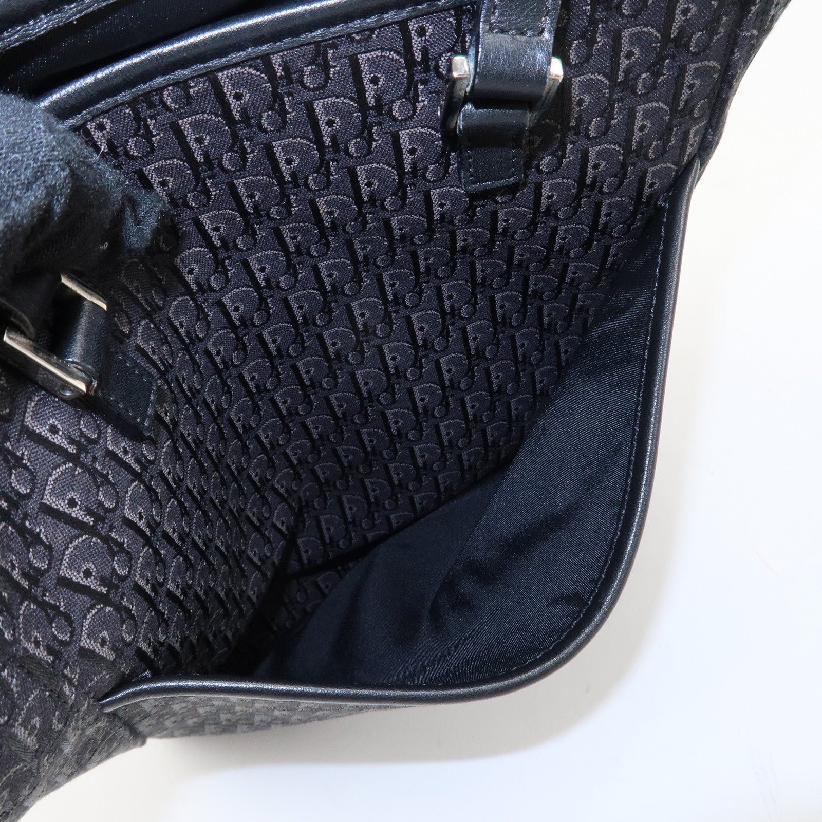 Christian Dior Trotter Leather Canvas Tote Bag Shoulder Bag Black Used