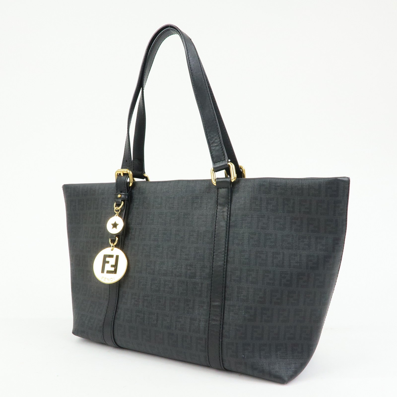 FENDI Zucchino PVC Leather Tote Bag Hand Bag Black 8BH215