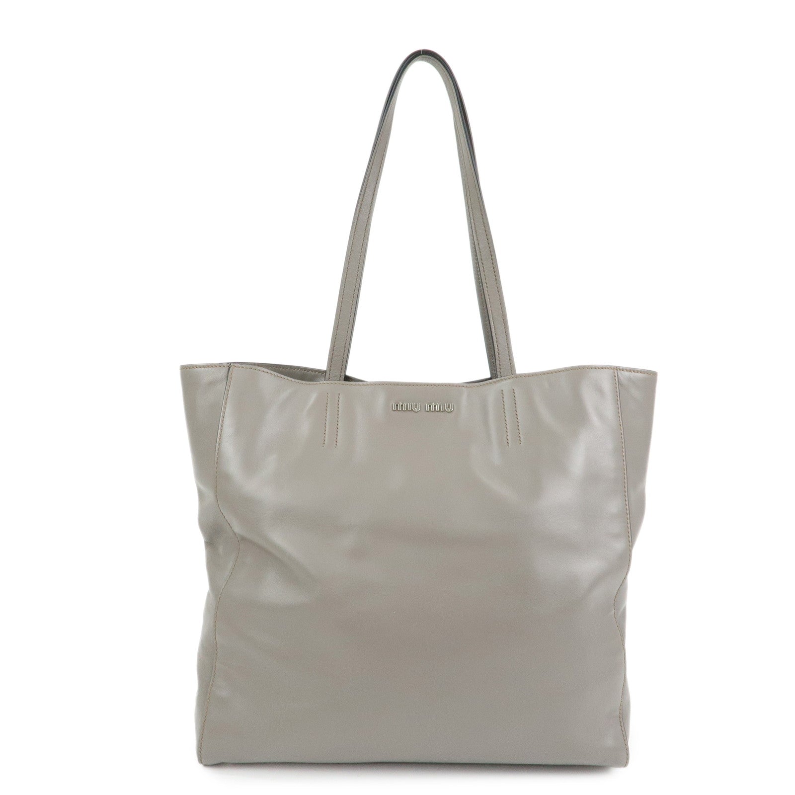 MIU MIU Vitello Soft Leather Tote Bag Shoulder Hand Bag Grey R1914S