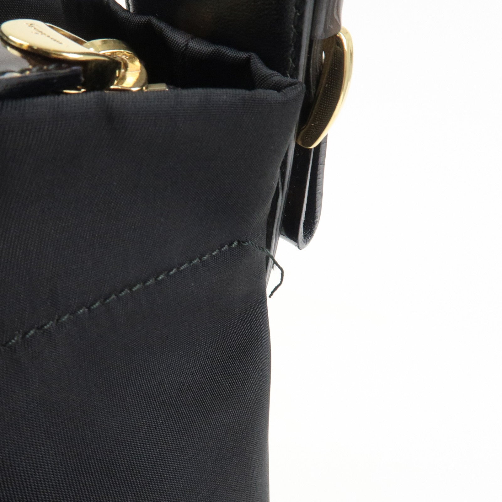 Ferragamo Nylon Patent Leather Shoulder Bag Hand Bag Leopard Black