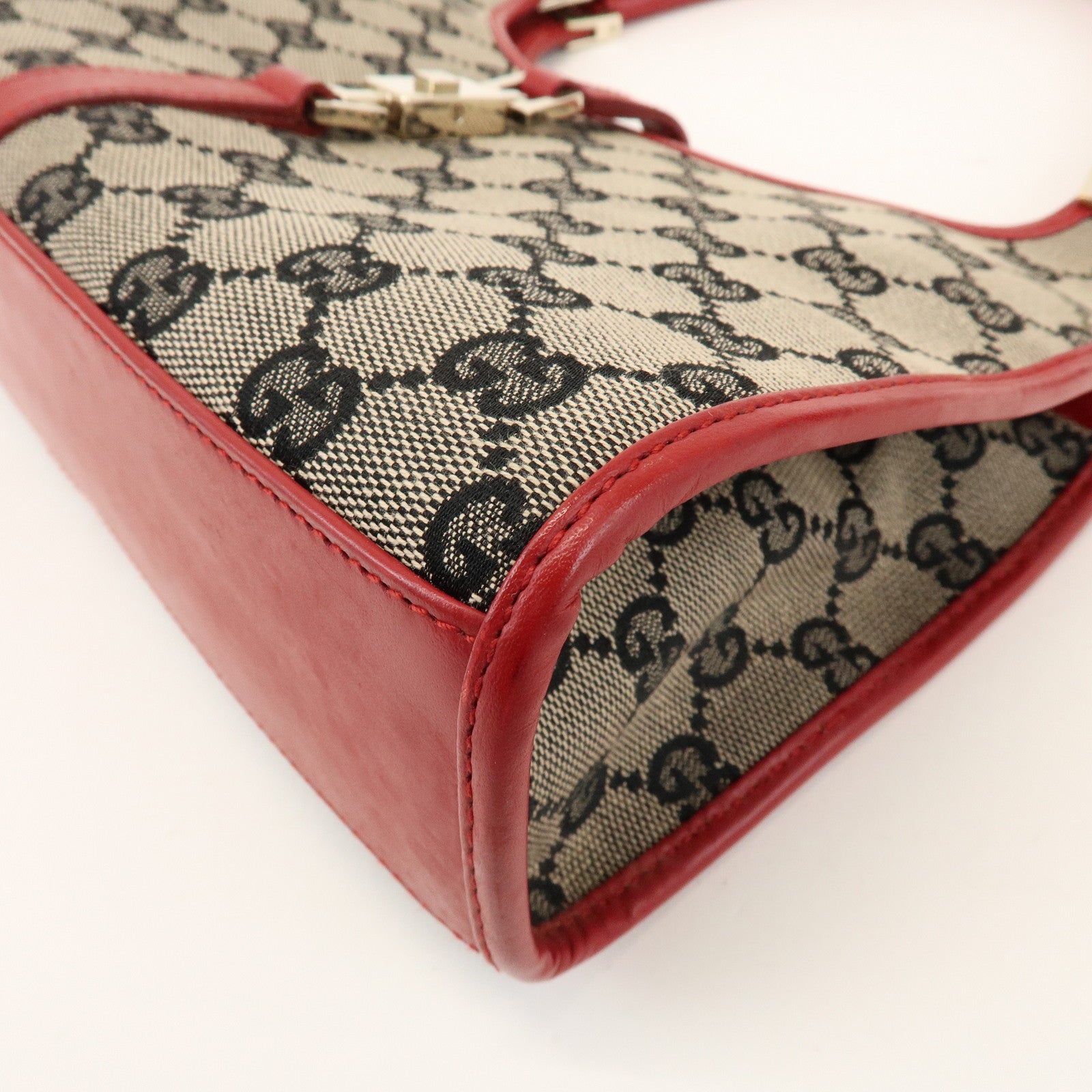 GUCCI Jackie GG Canvas Leather Shoulder Bag Beige Red 002.1068
