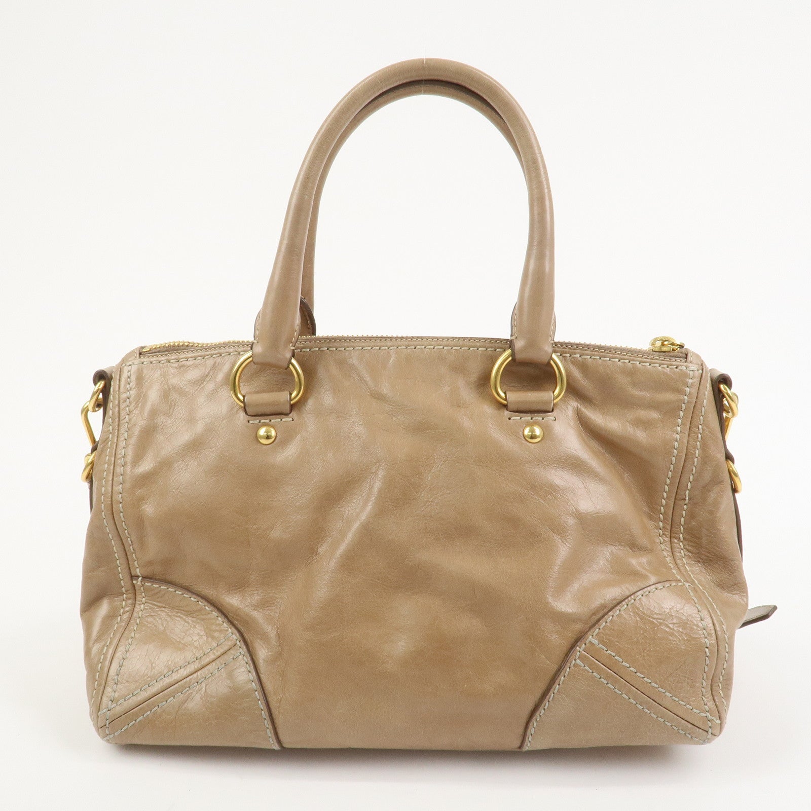 PRADA Leather 2Way Bag Hand Bag Shoulder Bag Light Brown BL0727