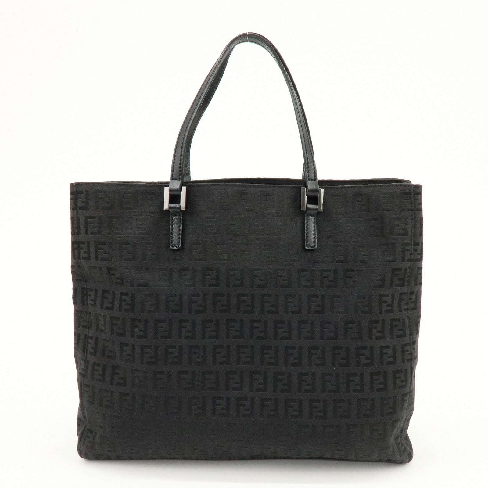 FENDI Zucchino Canvas Leather Tote Bag Shoulder Bag Black 8BH073