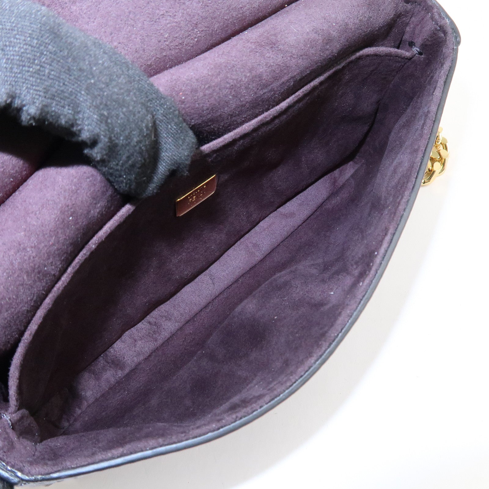 FENDI Leather Double Micro Baguette Shoulder Hand Bag Black 8M0371