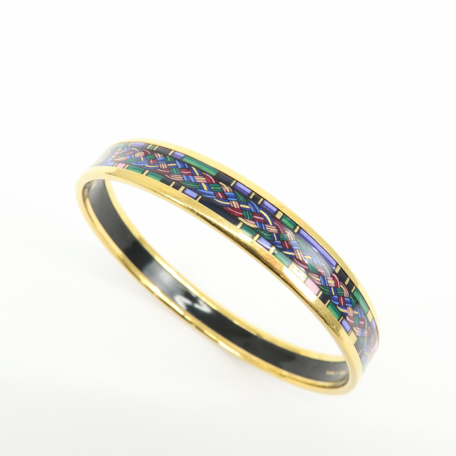 HERMES Email PM Gold Plated Bangle Bracelet Dark Navy Multicolor