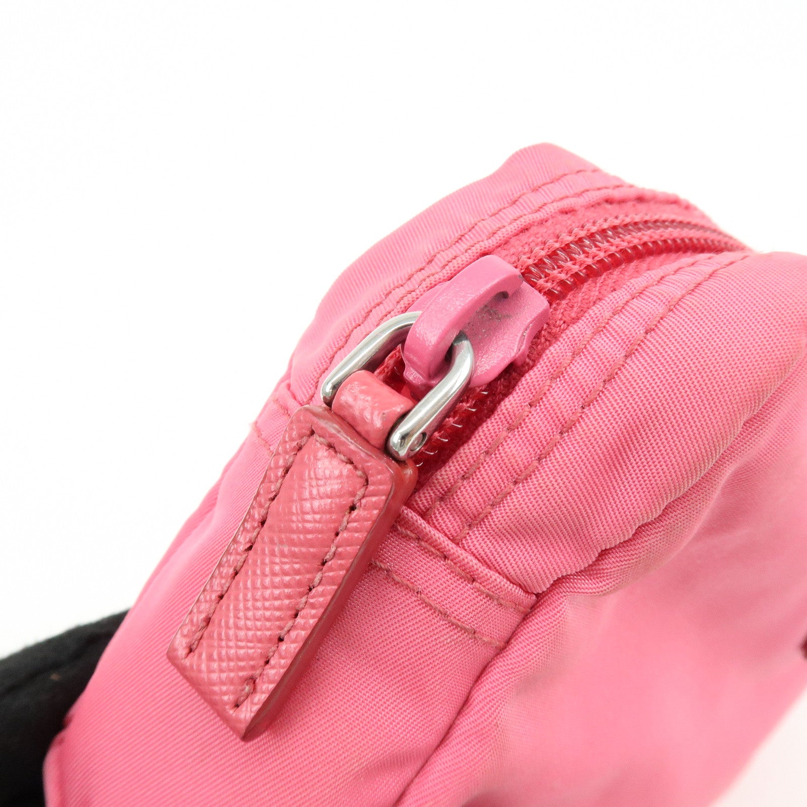 PRADA Triangle Logo Nylon Leather Cosmetic Pouch Pink 1NA021