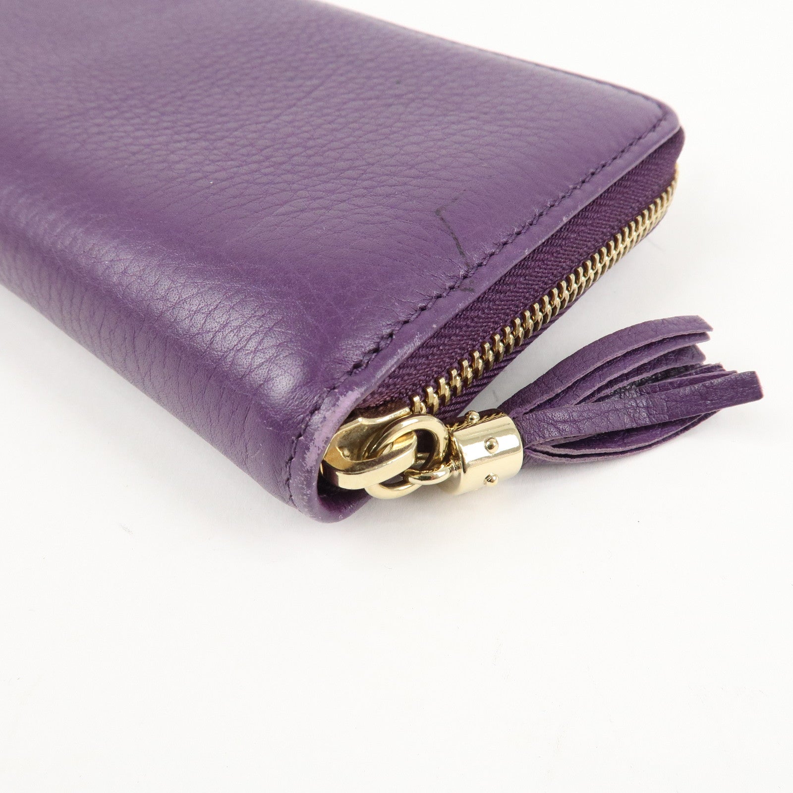 GUCCI SOHO Leather Zip Around Long Wallet Purple Used