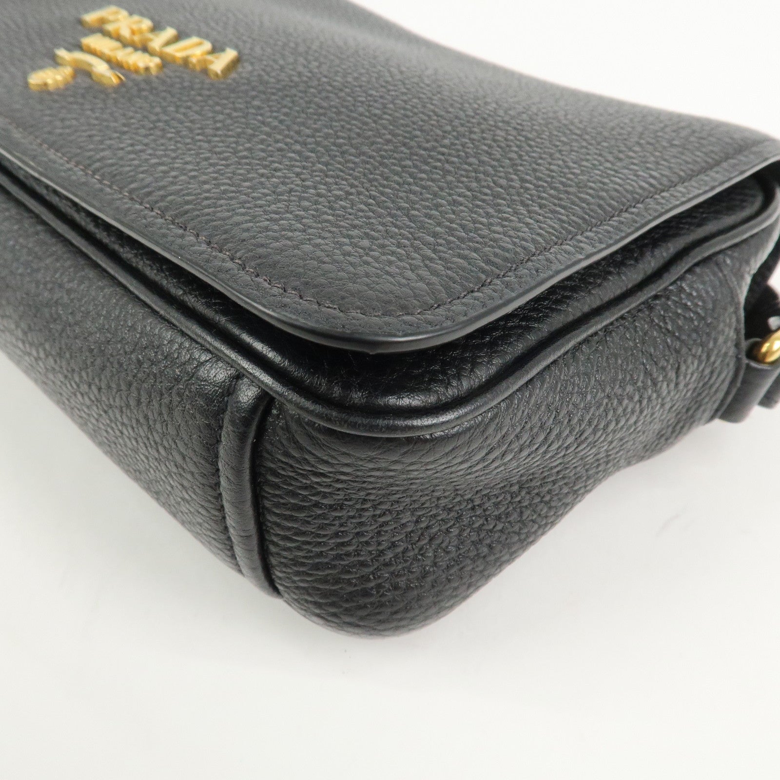 PRADA Logo Leather Shoulder Bag Black 1BD163