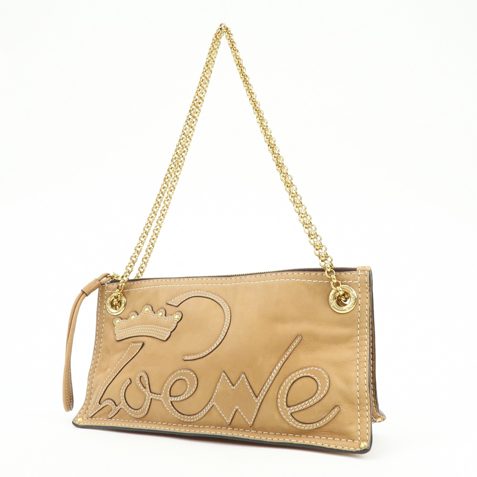 LOEWE Logo Leather Chain Shoulder Bag Crossbody Bag Brown