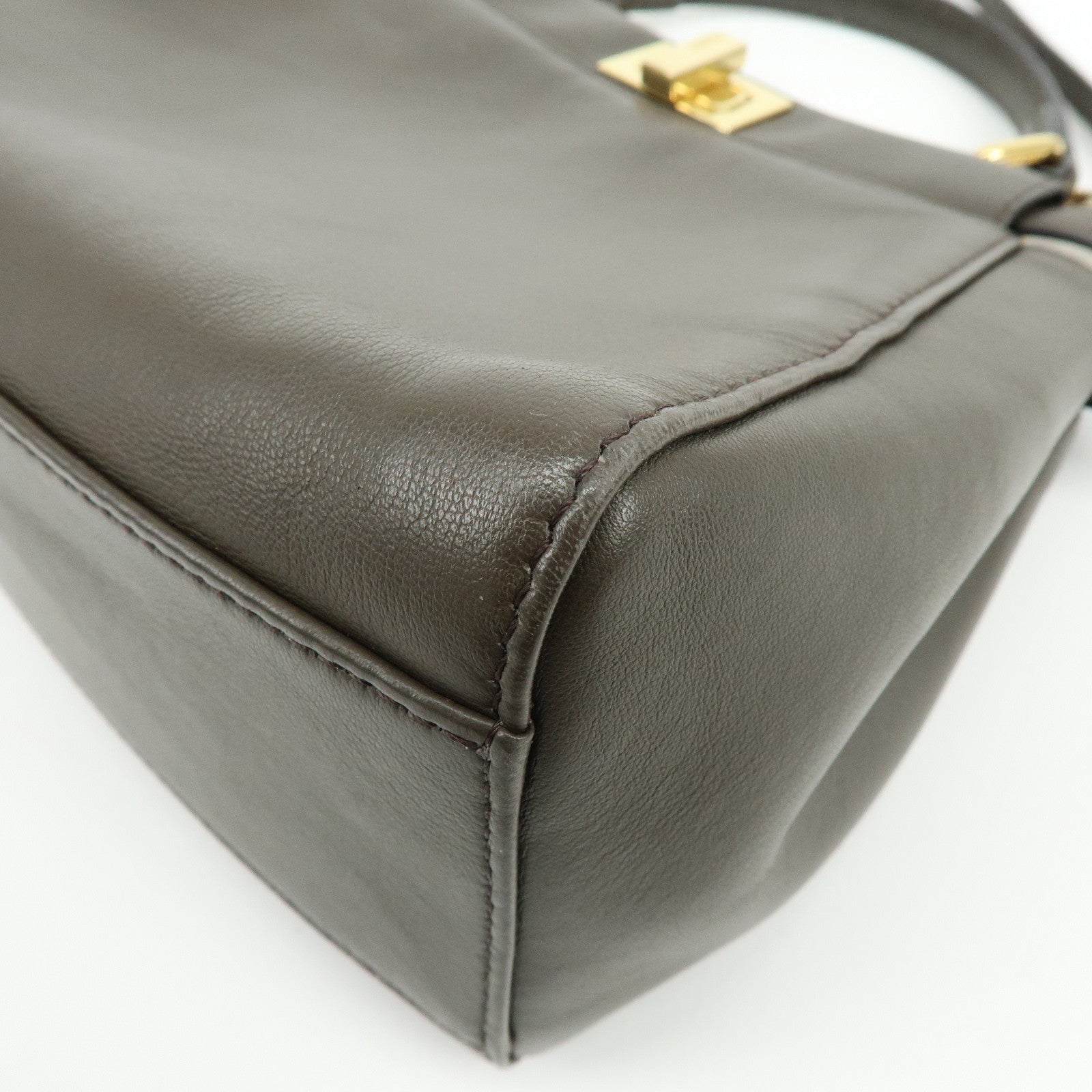 FENDI Mini Peekaboo Leather 2Way Bag Shoulder Bag Greige 8BN244