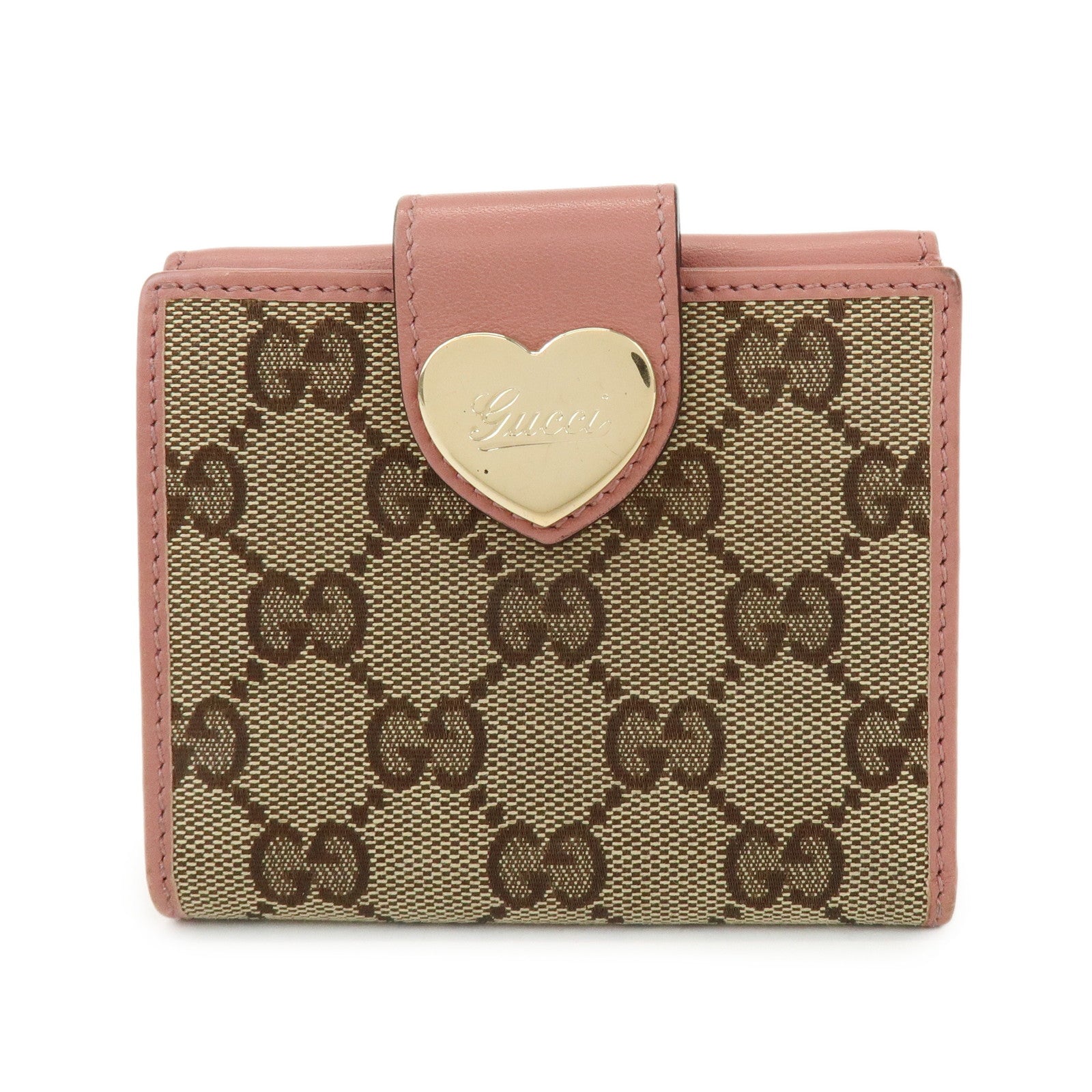 GUCCI Lovely Heart GG Monogram Canvas Leather Compact Wallet 203548