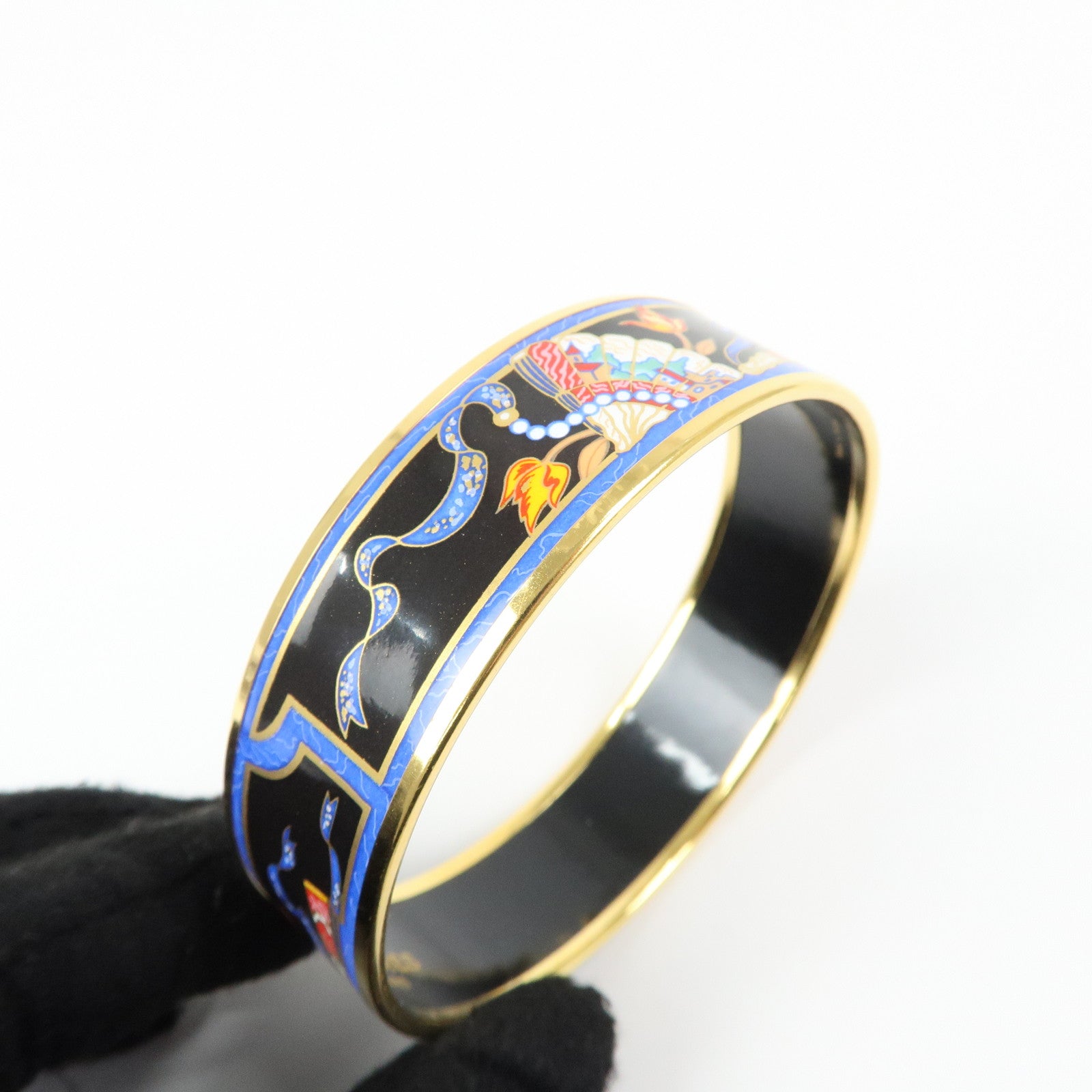 HERMES Email GM Bangle Gold Plated Bracelet Gold Black
