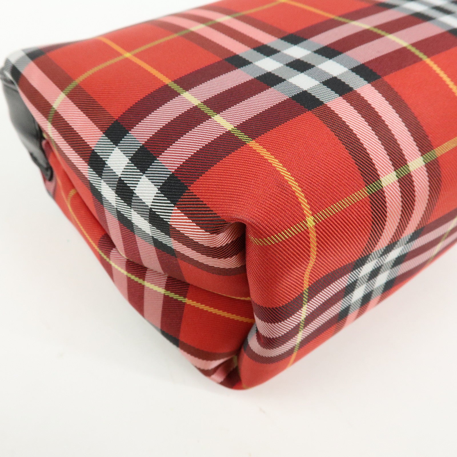 BURBERRY Canvas Plaid Leather Mini Hand Bag Red