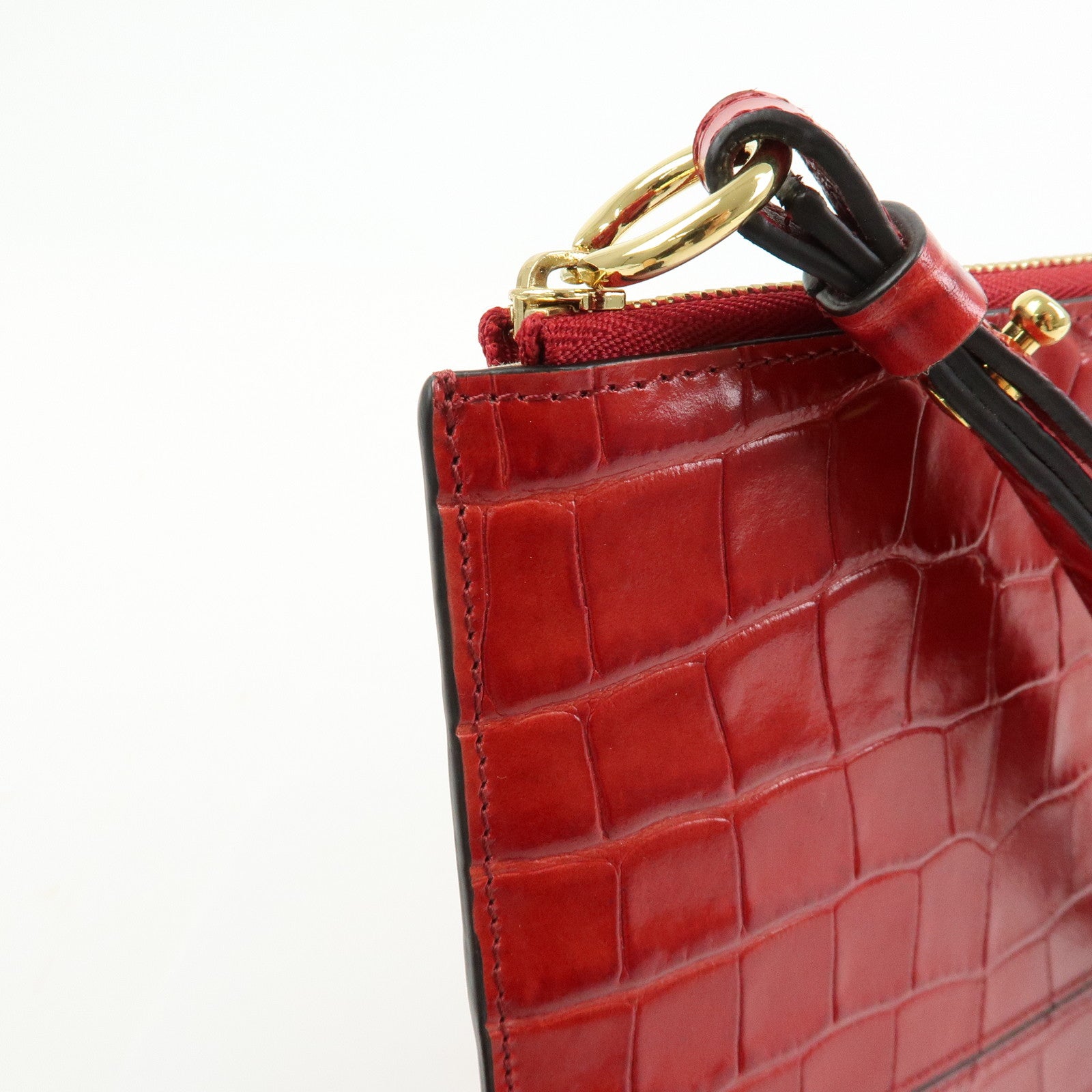 Chloe See By Chloe Embossed Leather Clutch Bag Flat Pouch Red