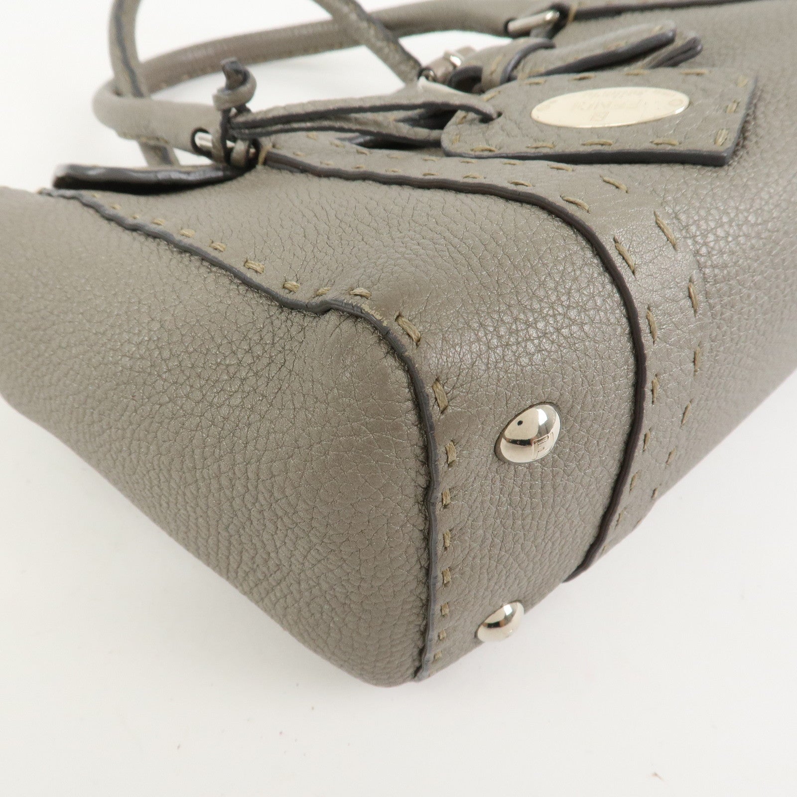 FENDI Seleria Leather Mini Linda Hand Bag Gray 8BR486